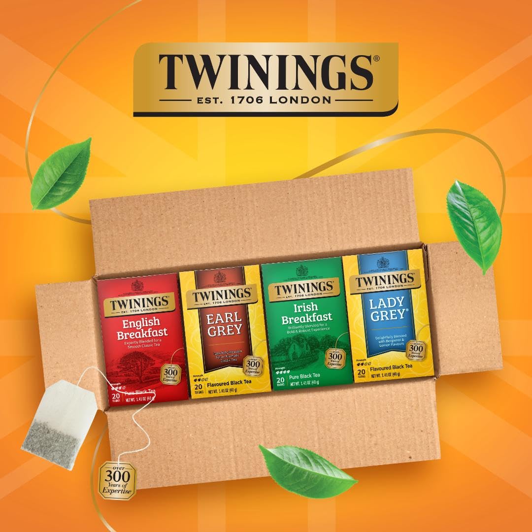 Twinings English Breakfast Black Tea Individually Wrapped Bags, 100 Count (Pack of 1), Smooth, Flavourful, and Robust, Caffeinated, Enjoy Hot or Iced | Packaging May Vary
