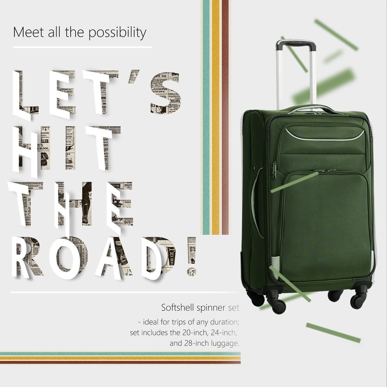 Luggage 3 Piece Set Suitcase Spinner Softshell lightweight