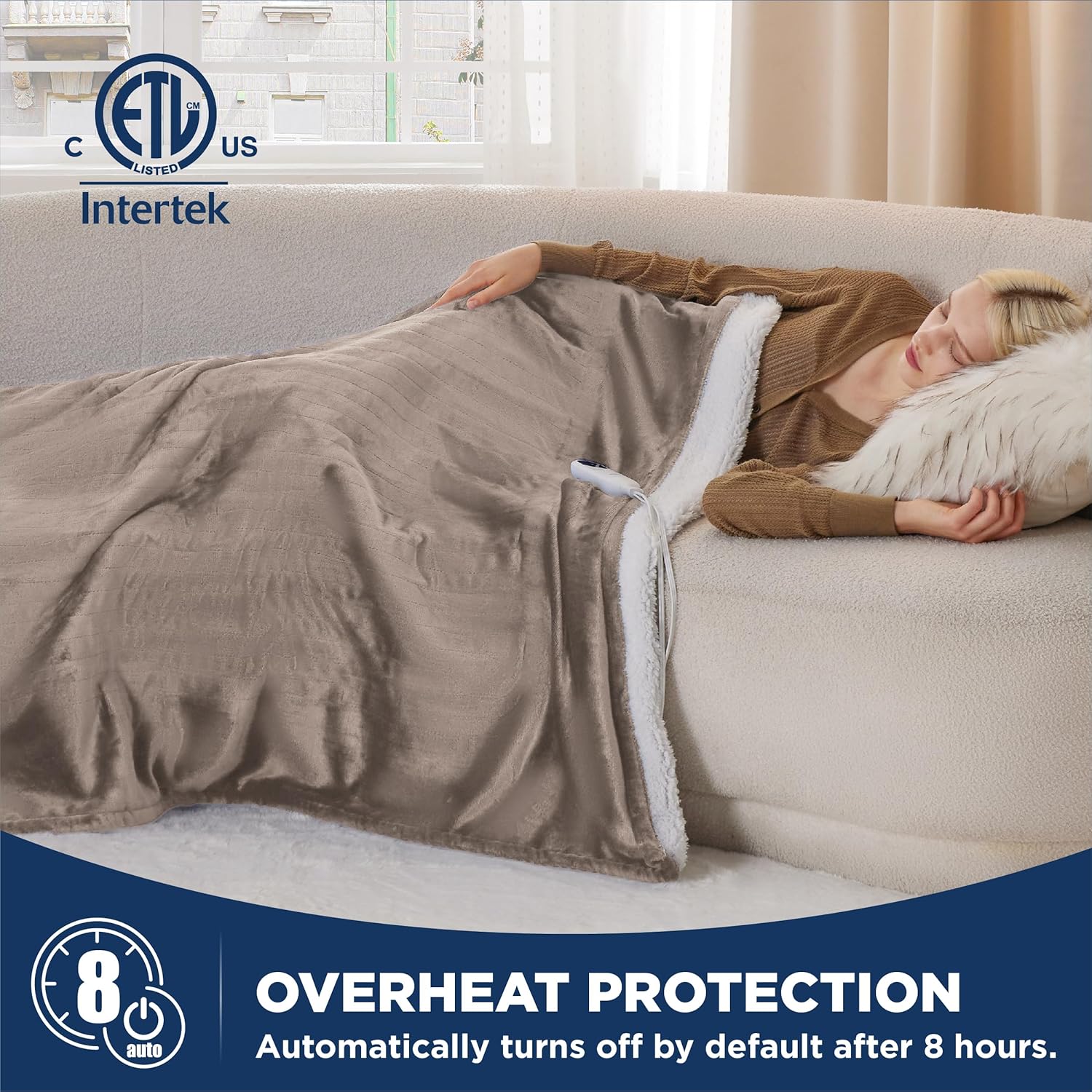 Bedsure Heated Blanket Electric Throw - Soft Flannel Electric Blanket, Heating Blanket with 4 Time Settings & 6 Heat Settings, Warm Blanket Gift for Grandma (50x60 inches, Grey)