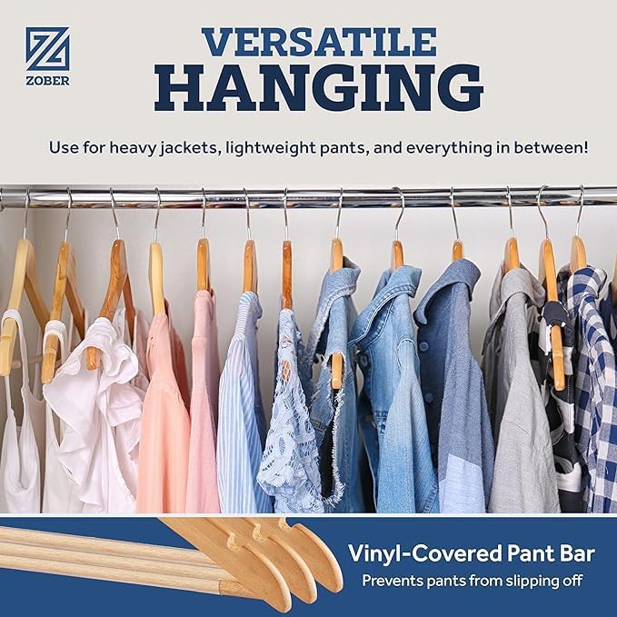 Zober Velvet Hangers 50 Pack - Heavy Duty Black Hangers for Coats, Pants & Dress Clothes - Non Slip Clothes Hanger Set - Space Saving Felt Hangers for Clothing