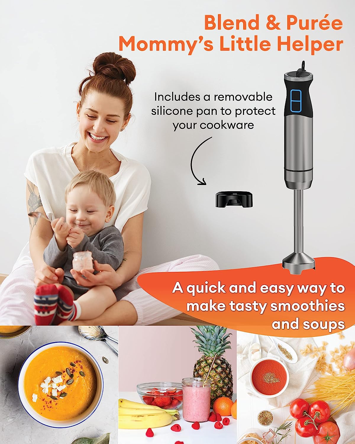 New 2024 Sofanci Immersion Electric Hand Held Stick Blender 3-in-1 Hand Blender 12-Speed with Turbo Mode 800W Full Copper Motor Titanium Stainless Steel Blades to Blend, Puree, Whisk & Froth