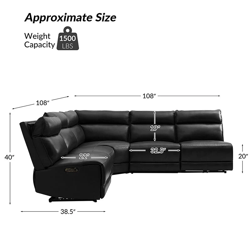 Raphael Genuine Leather Power Reclining Corner Sectional with USB and Type-C