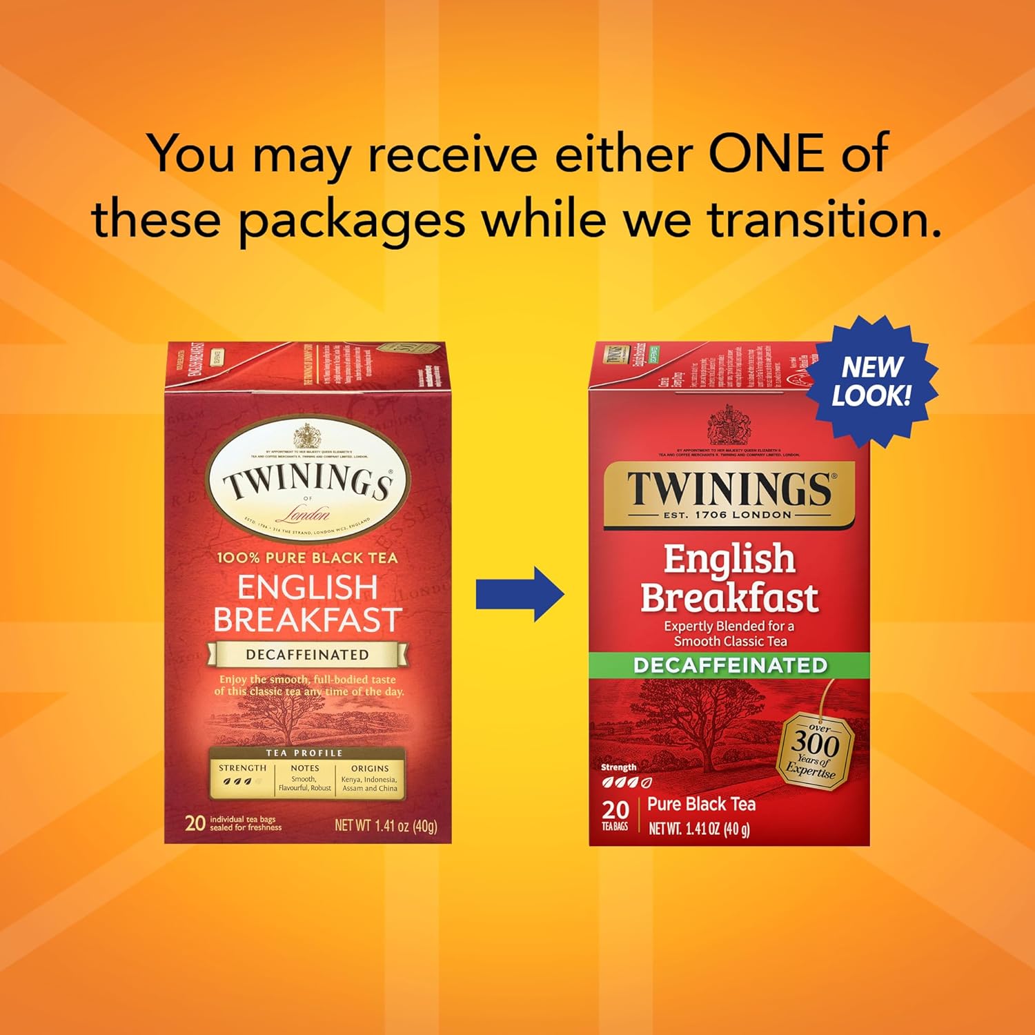 Twinings English Breakfast Black Tea Individually Wrapped Bags, 100 Count (Pack of 1), Smooth, Flavourful, and Robust, Caffeinated, Enjoy Hot or Iced | Packaging May Vary