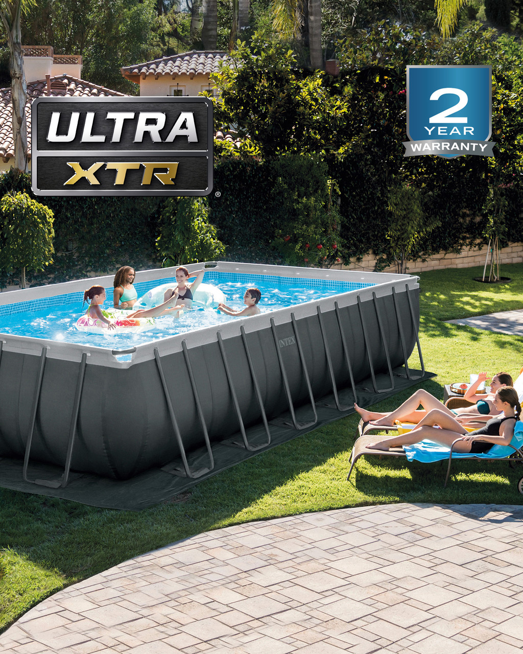 Rectangular Ultra XTR® Frame Above Ground Pool w/ Sand Filter Pump - 24' x 12' x 52
