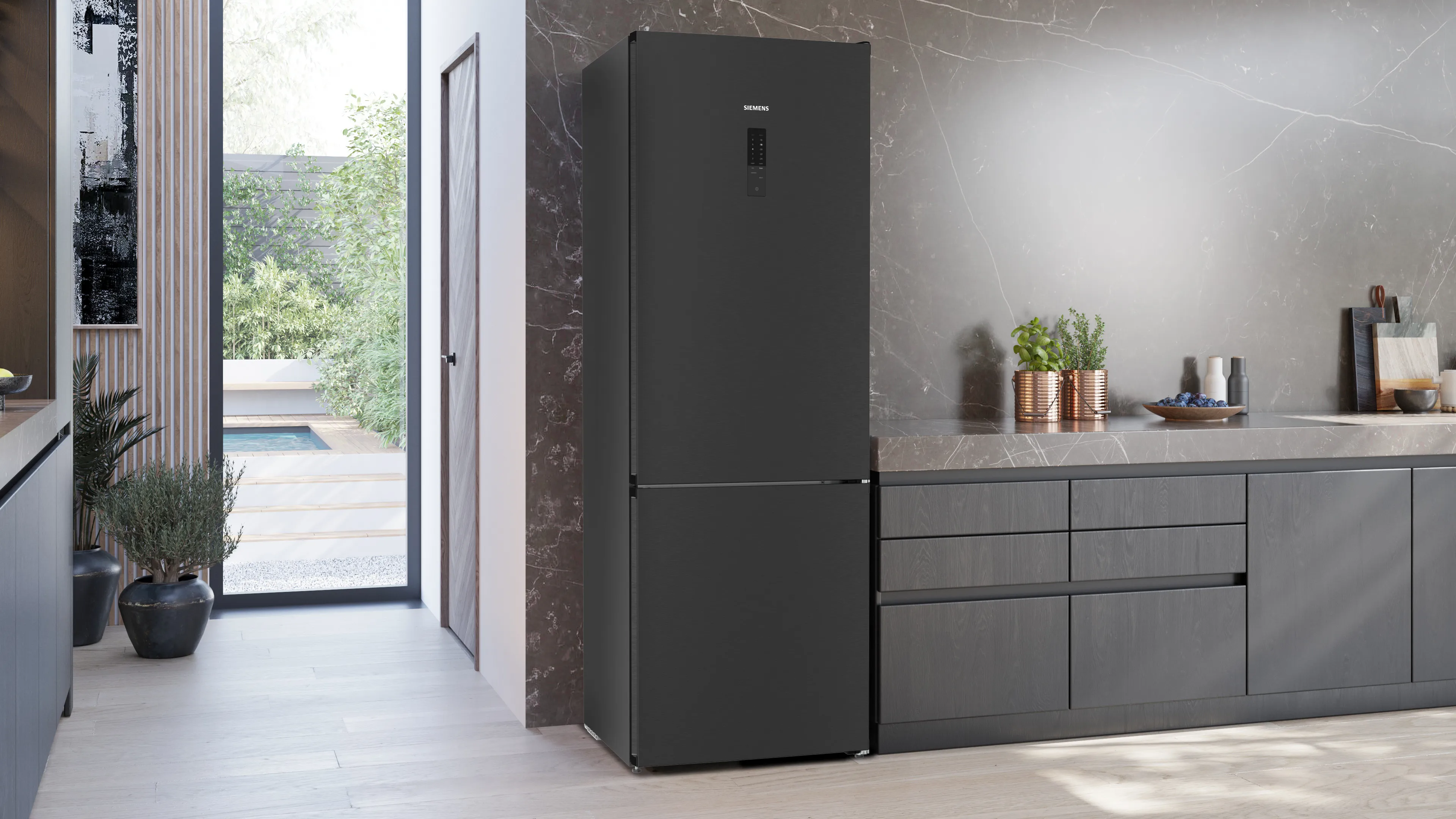 SIEMENS KG49NXXCF iQ300 Free-standing fridge-freezer with freezer at bottom 203 x 70 cm Brushed black steel antiFingerprint, Total noFrost