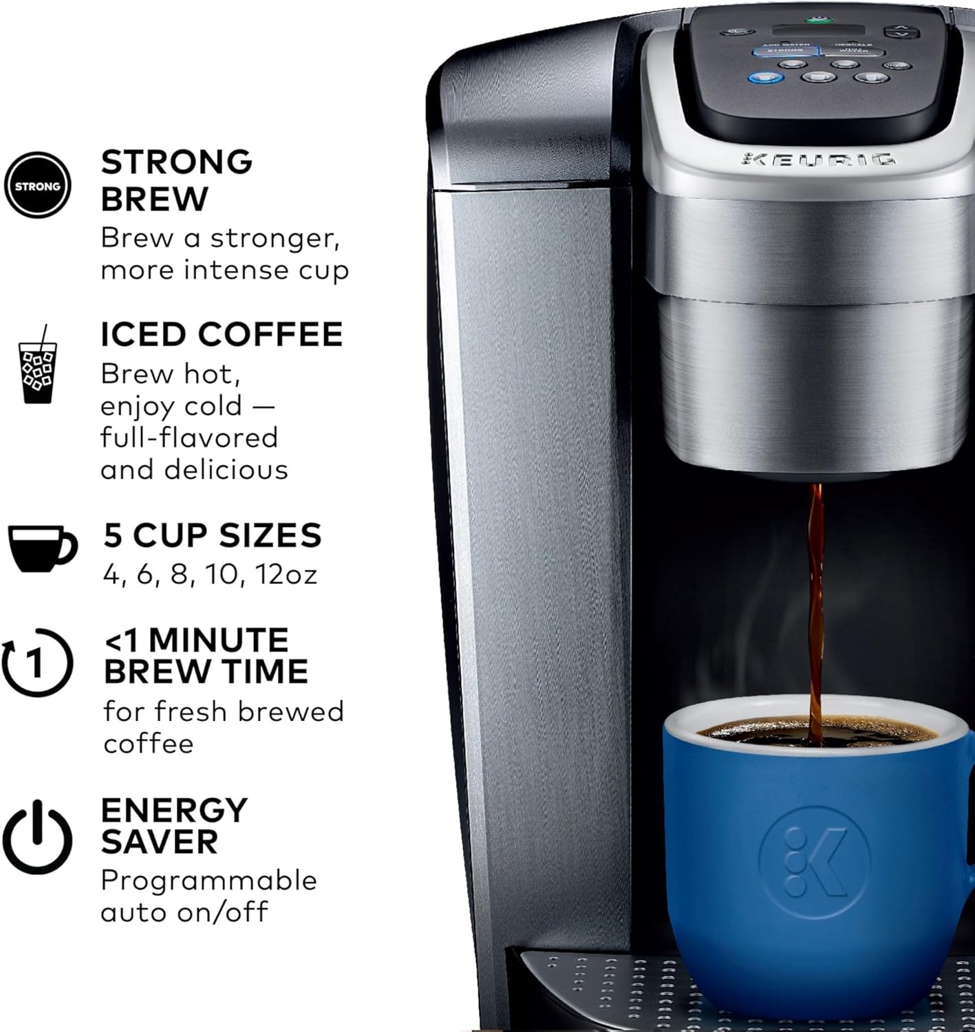 Keurig K-Elite Single Serve K-Cup Pod Coffee Maker, with Strength and Temperature Control, Iced Coffee Capability, 8 to 12oz Brew Size, Programmable, Brushed Slate