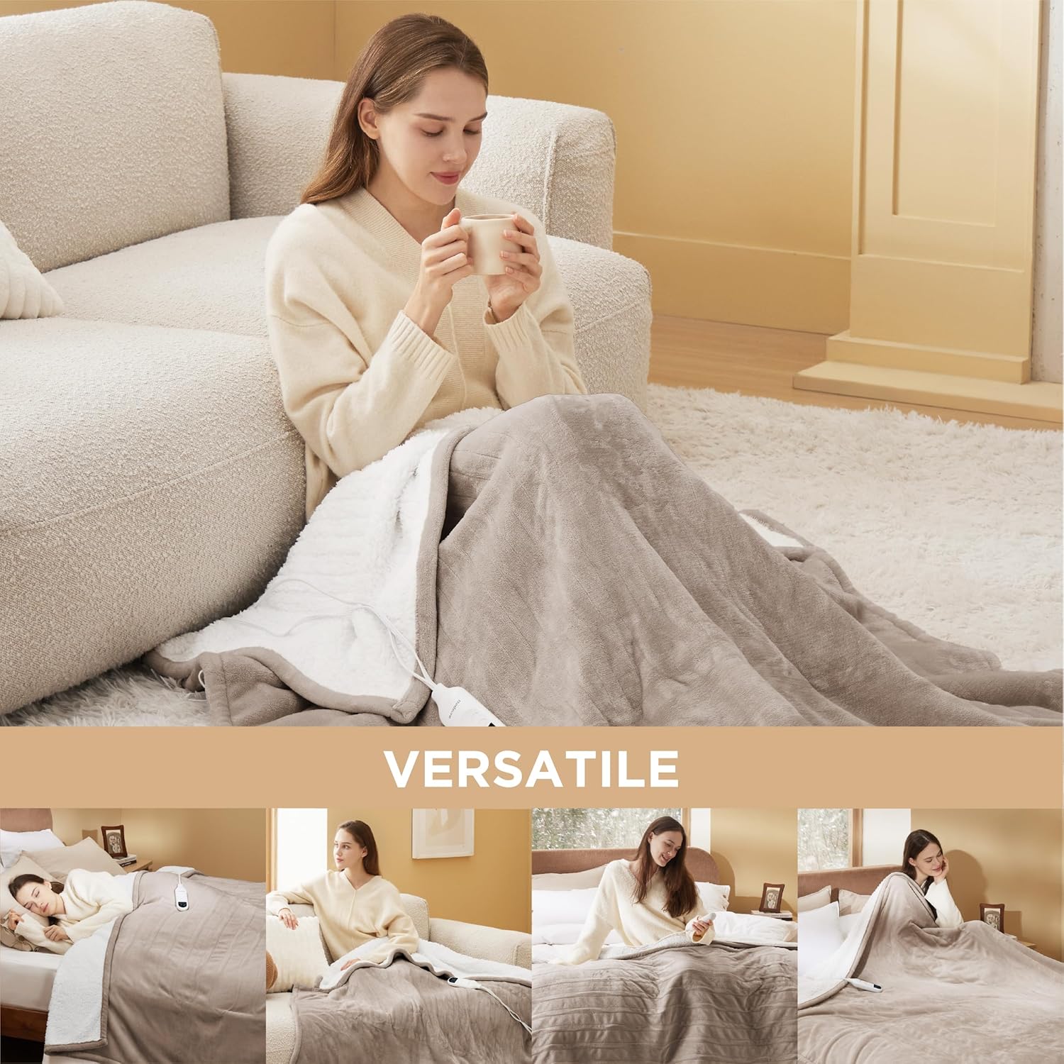 Bedsure Heated Blanket Electric Throw - Soft Flannel Electric Blanket, Heating Blanket with 4 Time Settings & 6 Heat Settings, Warm Blanket Gift for Grandma (50x60 inches, Grey)