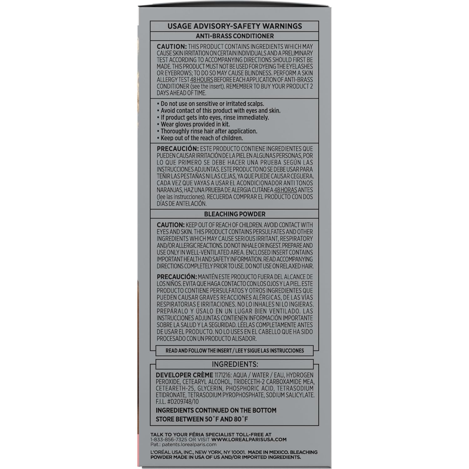 L'Oreal Paris Feria Hyper Platinum Advanced Lightening System Hair Bleach, Lifts Up To 8 Levels, Includes Anti Brass Purple Conditioner, 1 Hair Dye Kit