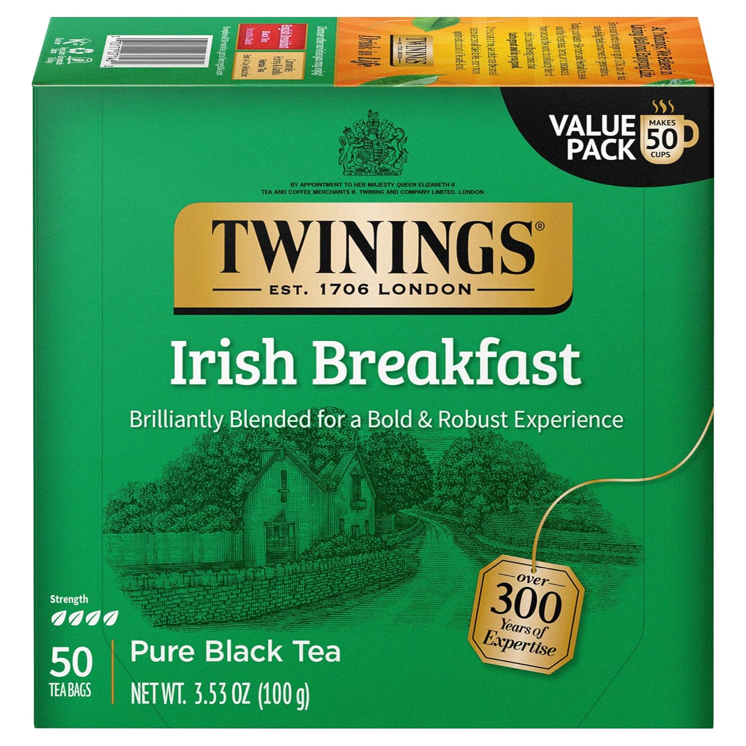 Twinings English Breakfast Black Tea Individually Wrapped Bags, 100 Count (Pack of 1), Smooth, Flavourful, and Robust, Caffeinated, Enjoy Hot or Iced | Packaging May Vary