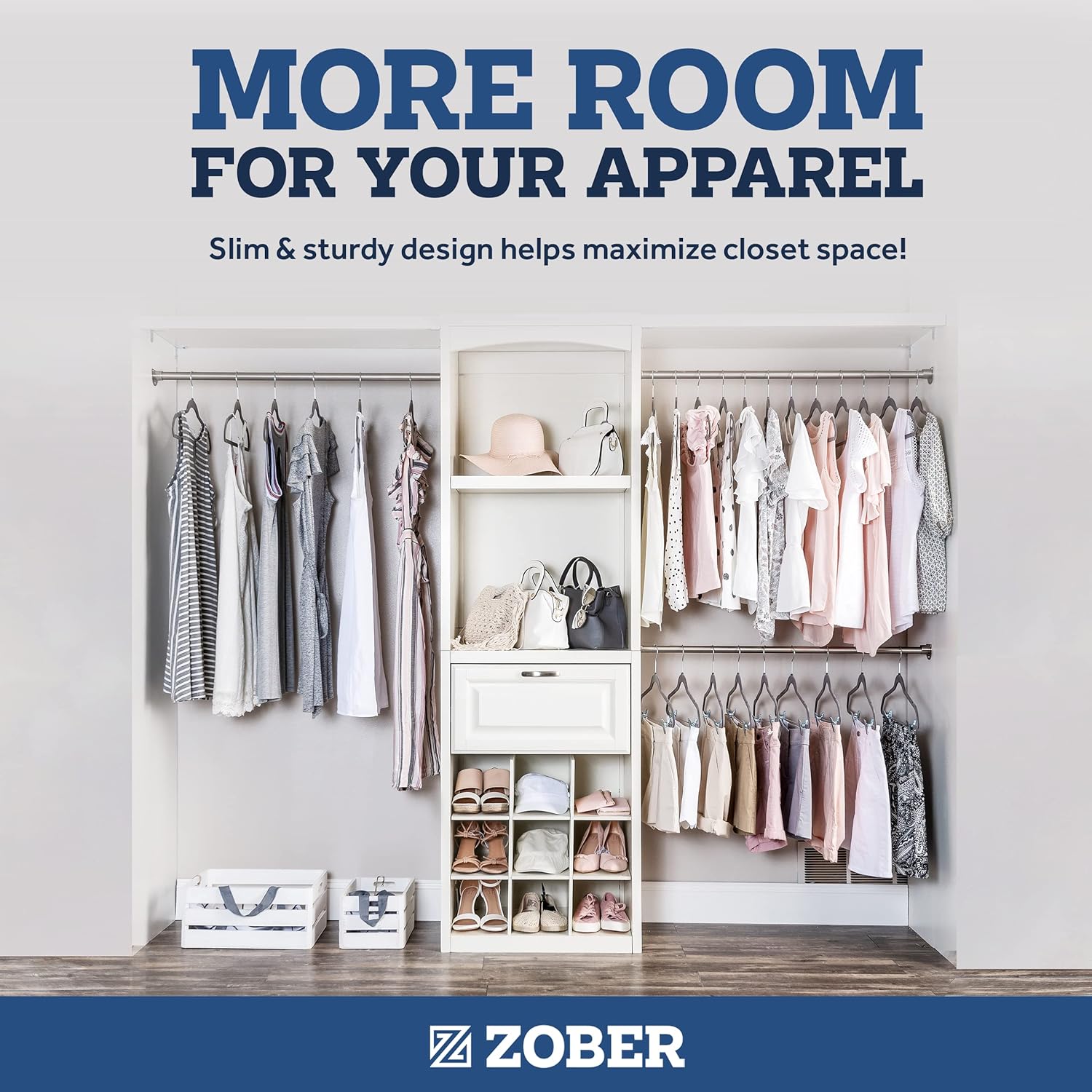 Zober Velvet Hangers 50 Pack - Heavy Duty Black Hangers for Coats, Pants & Dress Clothes - Non Slip Clothes Hanger Set - Space Saving Felt Hangers for Clothing