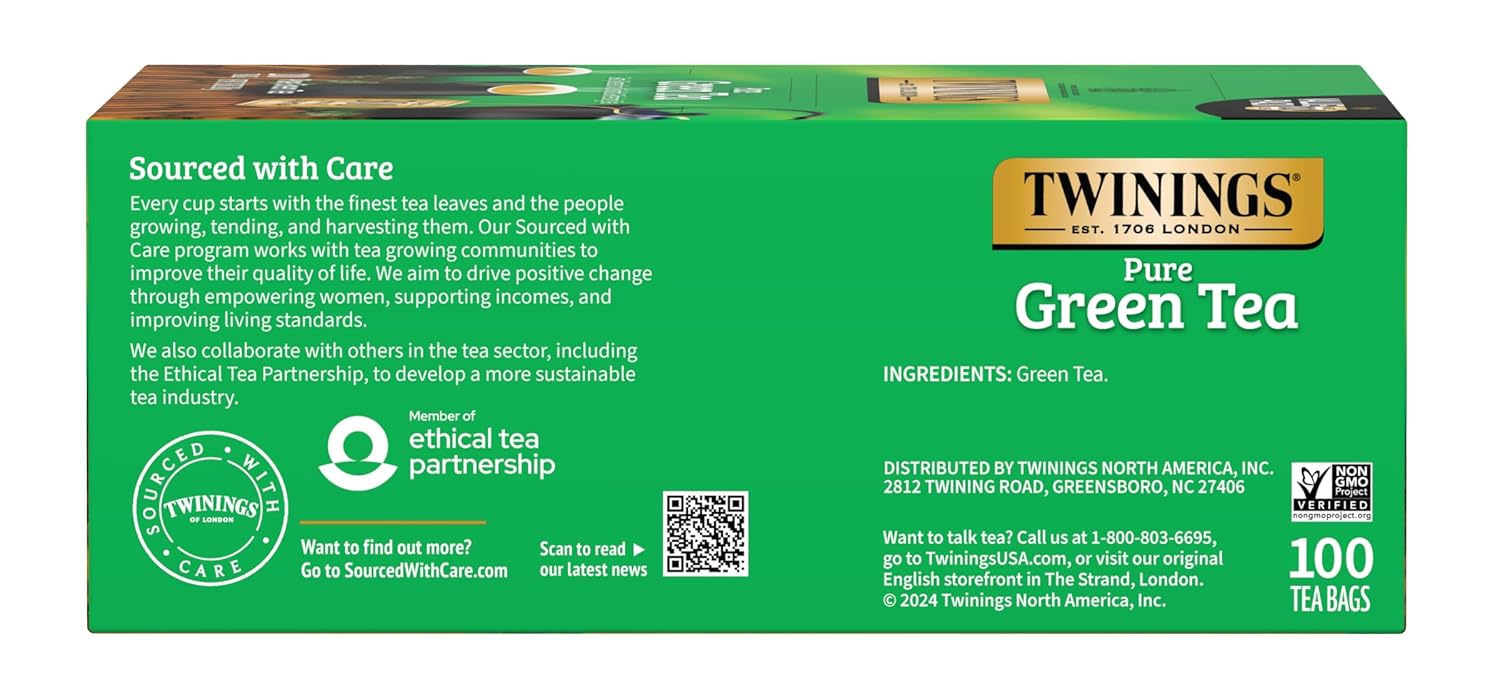 Twinings English Breakfast Black Tea Individually Wrapped Bags, 100 Count (Pack of 1), Smooth, Flavourful, and Robust, Caffeinated, Enjoy Hot or Iced | Packaging May Vary