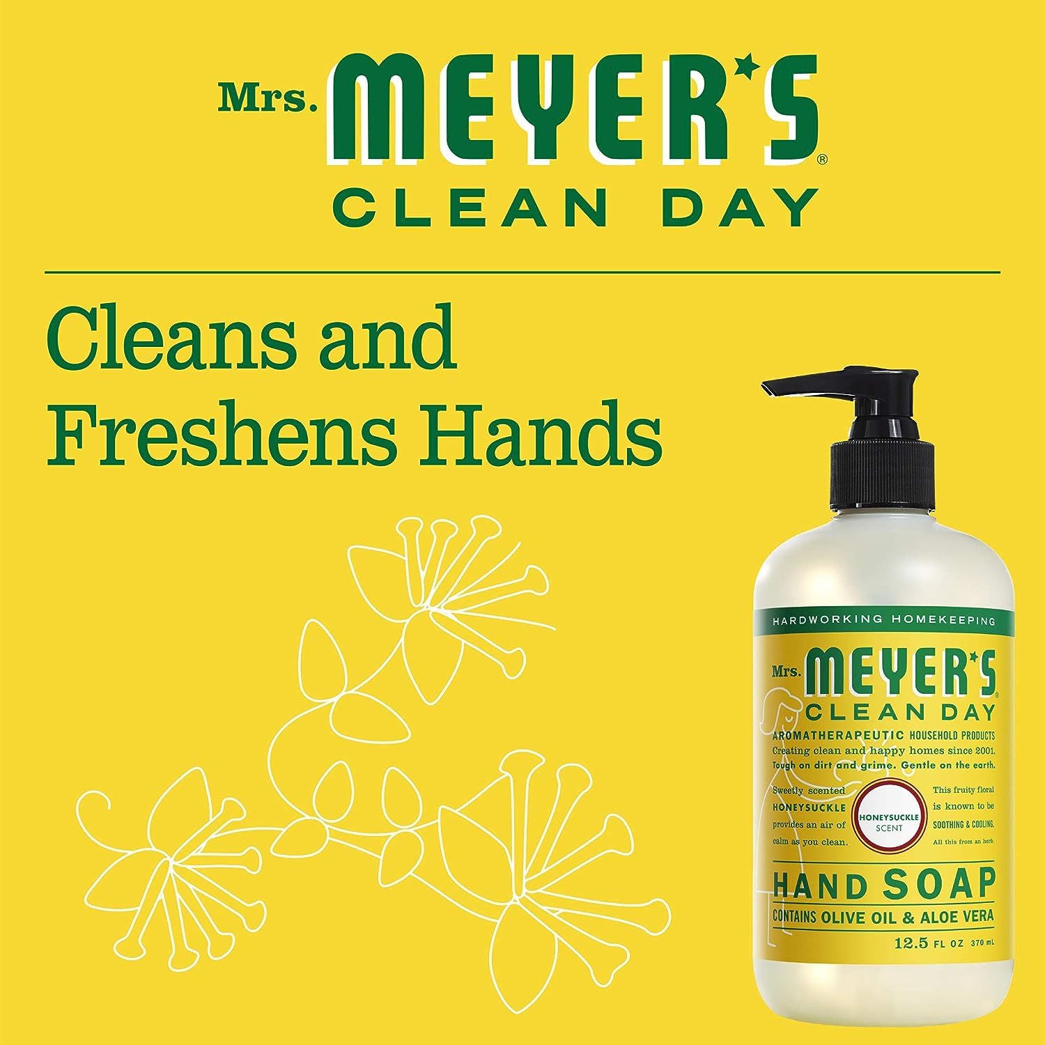 MRS. MEYER'S CLEAN DAY Hand Soap, Made with Essential Oils, Biodegradable Formula, Honeysuckle, 12.5 fl. oz - Pack of 3