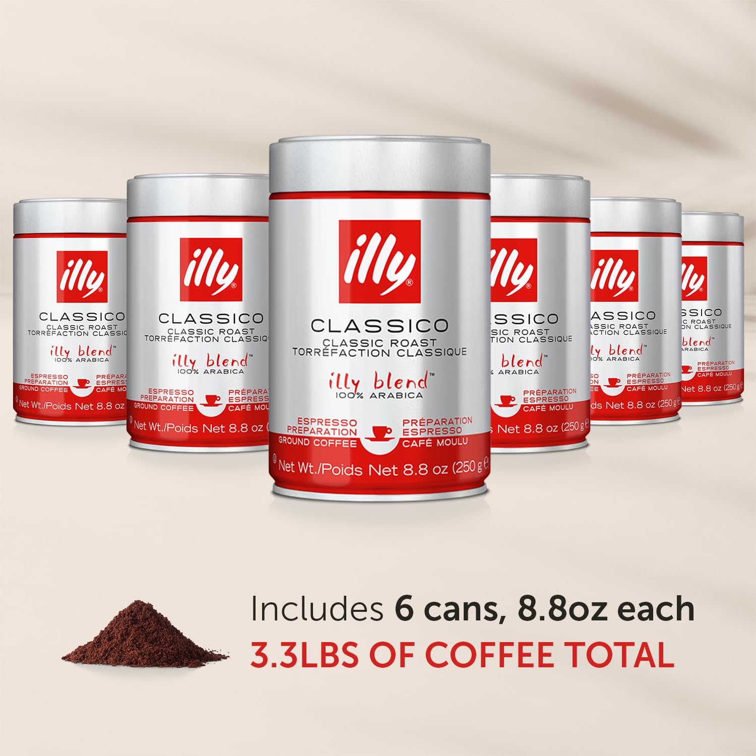 illy Classico Espresso Ground Coffee, Medium Roast, Classic Roast with Notes of Chocolate & Caramel, 100% Arabica Coffee, All-Natural, No Preservatives, 8.8 oz, Ground for Espresso Machines