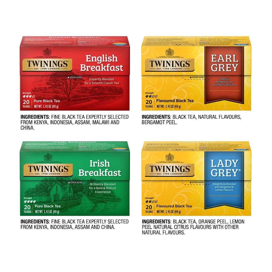 Twinings English Breakfast Black Tea Individually Wrapped Bags, 100 Count (Pack of 1), Smooth, Flavourful, and Robust, Caffeinated, Enjoy Hot or Iced | Packaging May Vary