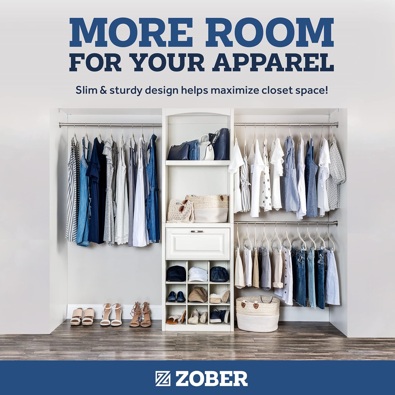 Zober Velvet Hangers 50 Pack - Heavy Duty Black Hangers for Coats, Pants & Dress Clothes - Non Slip Clothes Hanger Set - Space Saving Felt Hangers for Clothing