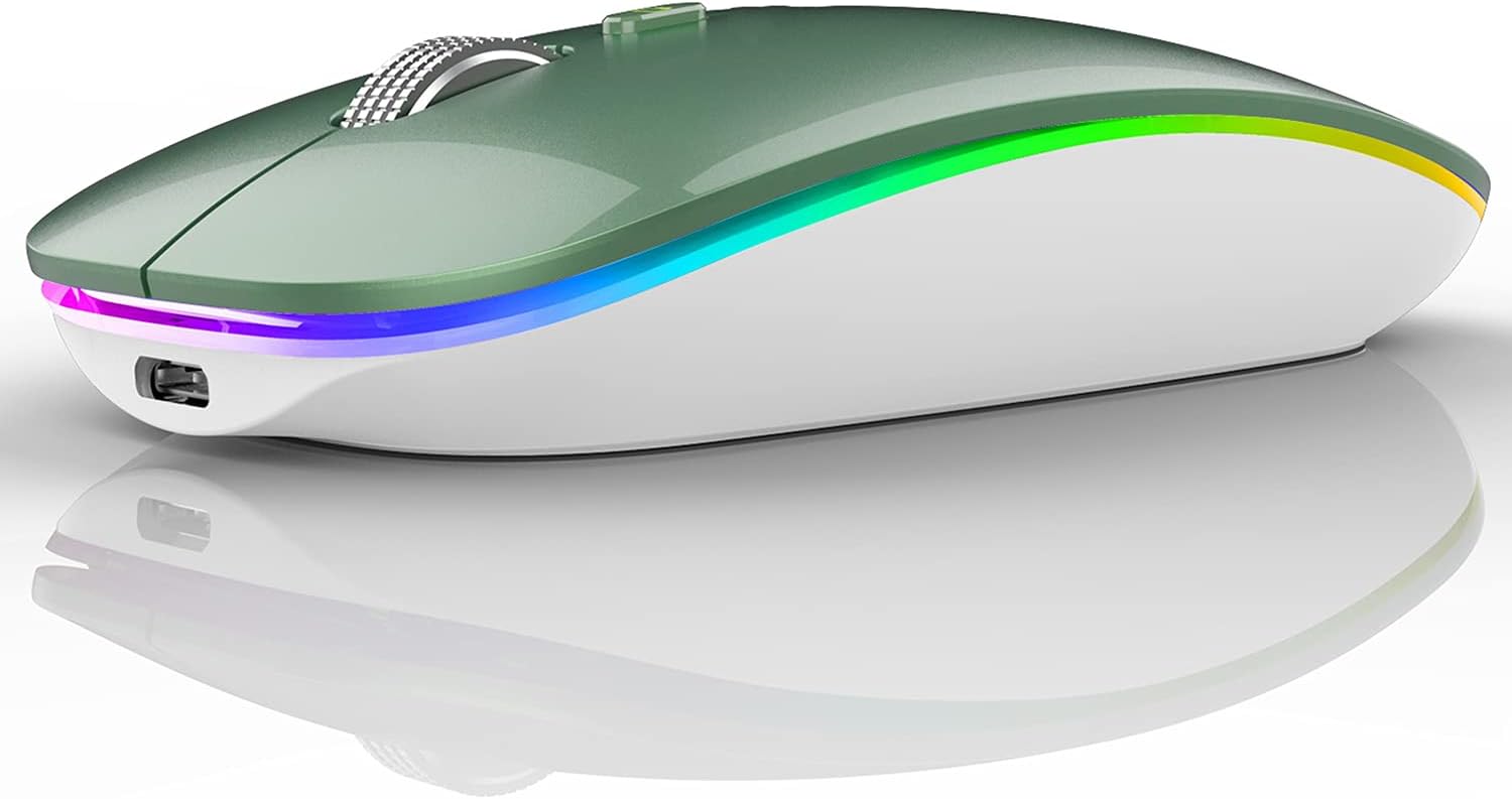 Uiosmuph LED Wireless Mouse, G12 Slim Rechargeable Silent Mouse, 2.4G Portable USB Optical Computer Mice with USB Receiver and Type C Adapter (Matte Black)