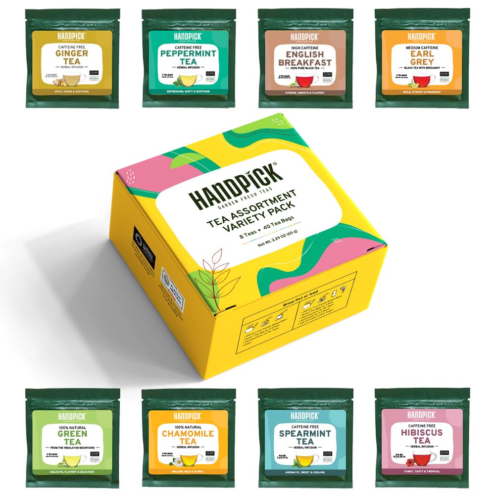 HANDPICK, Peppermint Tea, Eco-Conscious Tea Bags - 100 Count | Caffeine Free, Non-GMO | Minty, Fresh & Cool flavor | Direct From Source