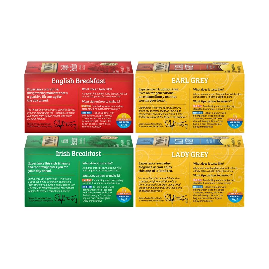 Twinings English Breakfast Black Tea Individually Wrapped Bags, 100 Count (Pack of 1), Smooth, Flavourful, and Robust, Caffeinated, Enjoy Hot or Iced | Packaging May Vary
