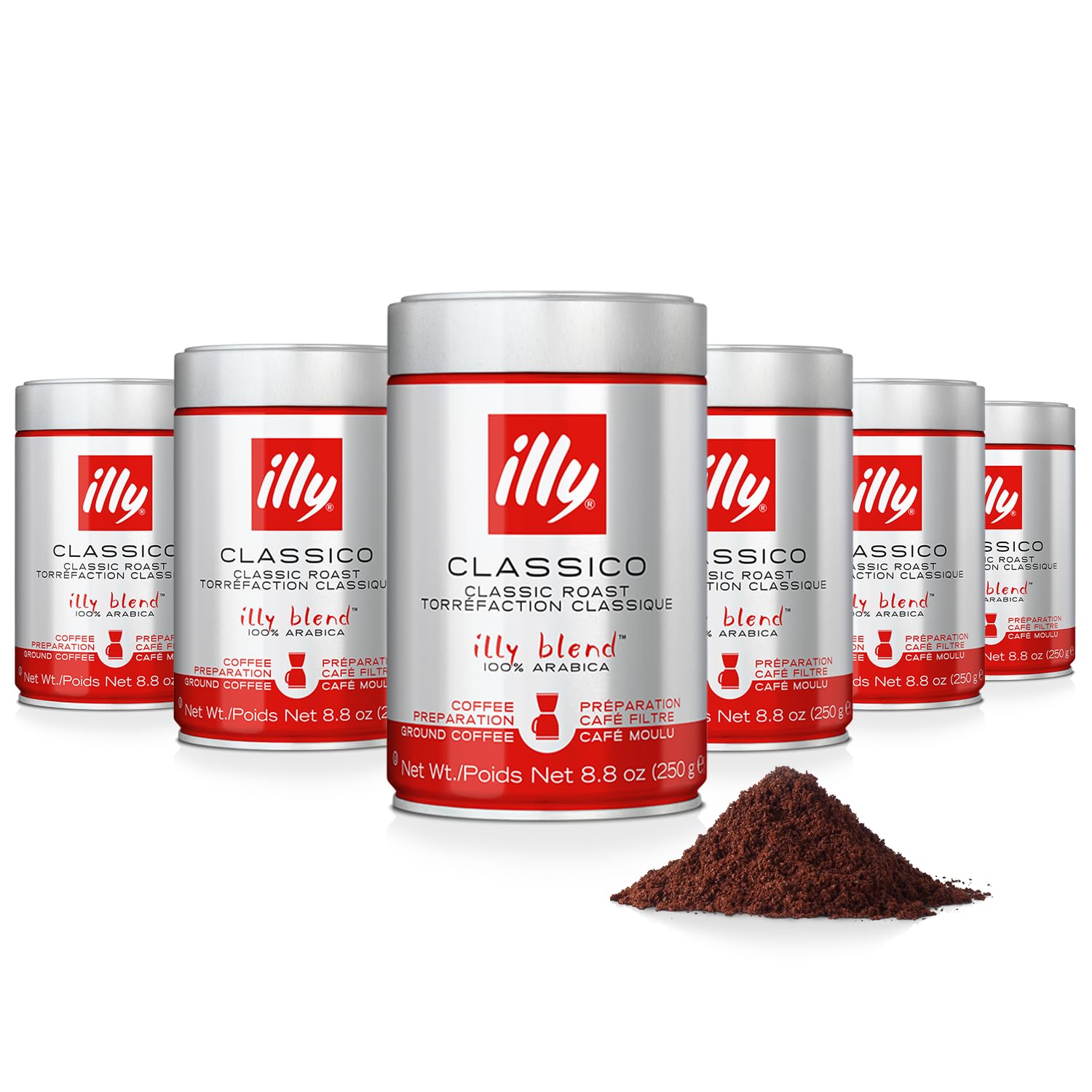 illy Classico Espresso Ground Coffee, Medium Roast, Classic Roast with Notes of Chocolate & Caramel, 100% Arabica Coffee, All-Natural, No Preservatives, 8.8 oz, Ground for Espresso Machines