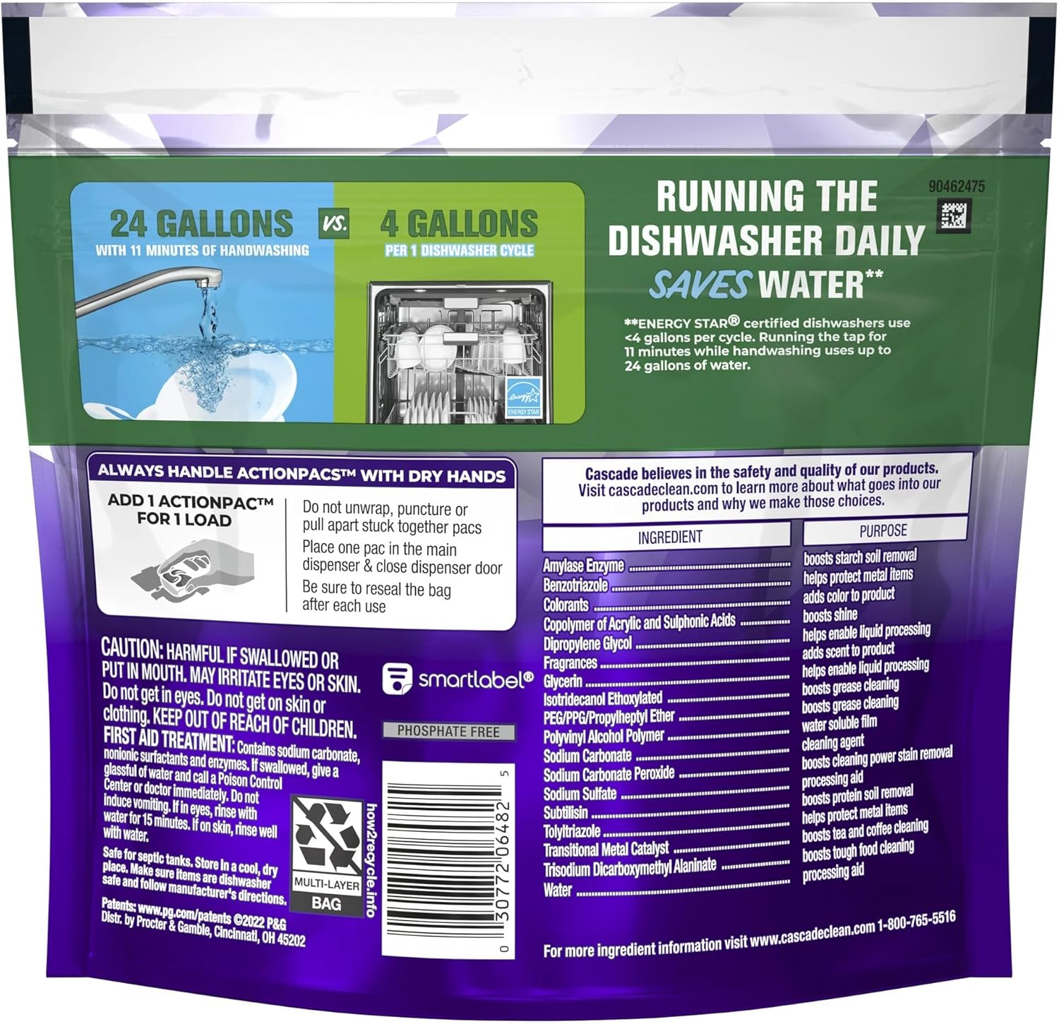 Cascade Platinum Plus Dishwasher Pod, Dish Detergent ActionPacs Dish Pods, Fresh, 52 Count