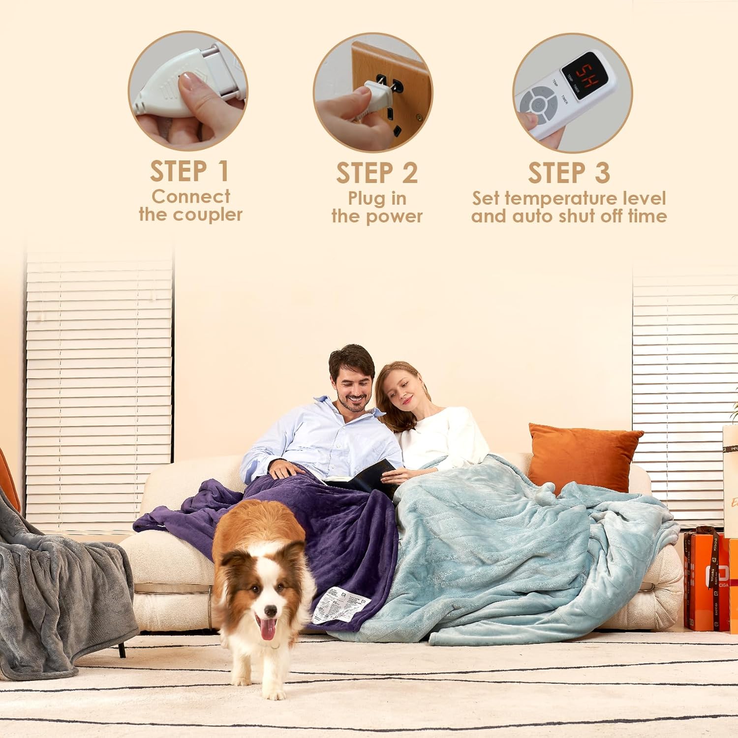 EHEYCIGA Heated Blanket Electric Blanket Throw - Heating Blanket with 9 Heating Levels & 10 Hours Auto Off, Soft Cozy Sherpa Washable Blanket with Fast Heating, 50 x 60 Inches