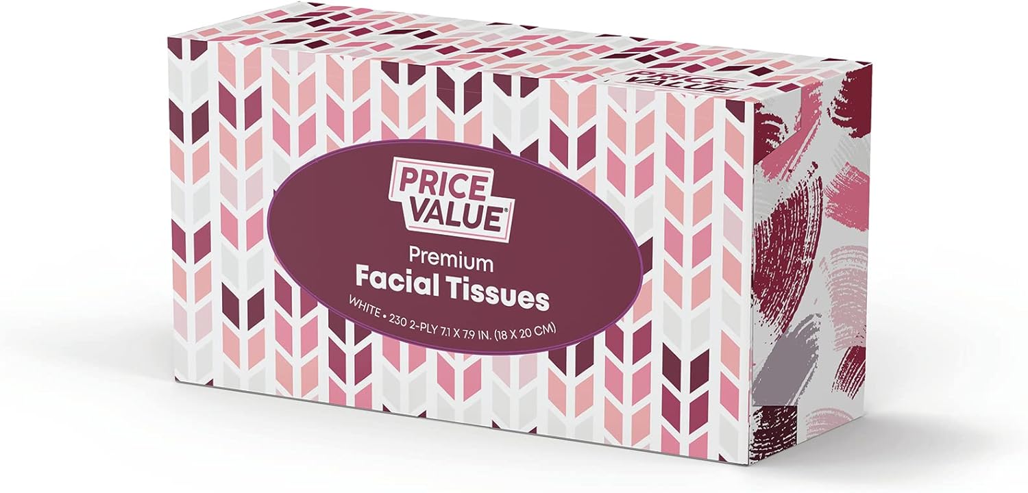 Premium Facial Tissues 230 Sheets Per Box 8 Boxes. Soft Gentle and Durable in A Stylish Box - 1,840 Sheets