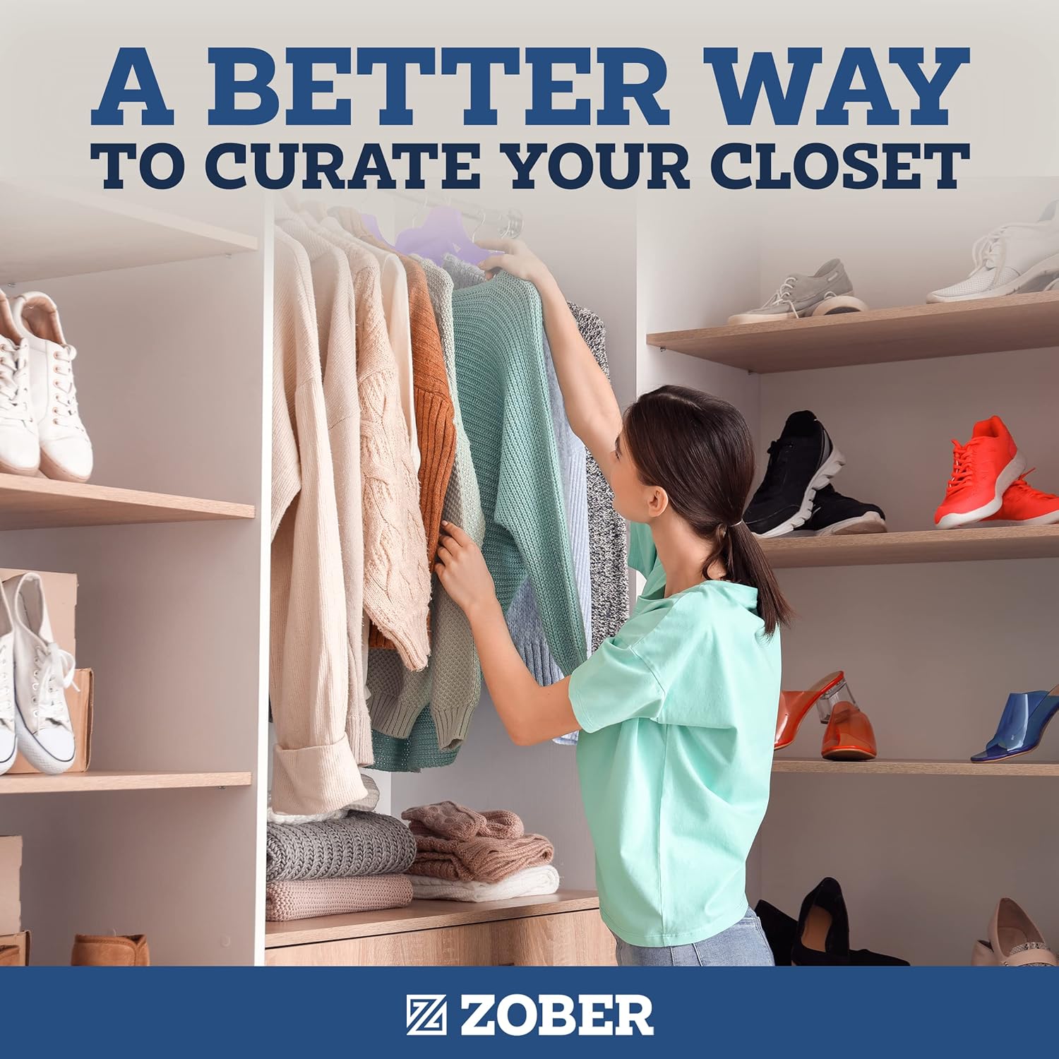 Zober Velvet Hangers 50 Pack - Heavy Duty Black Hangers for Coats, Pants & Dress Clothes - Non Slip Clothes Hanger Set - Space Saving Felt Hangers for Clothing