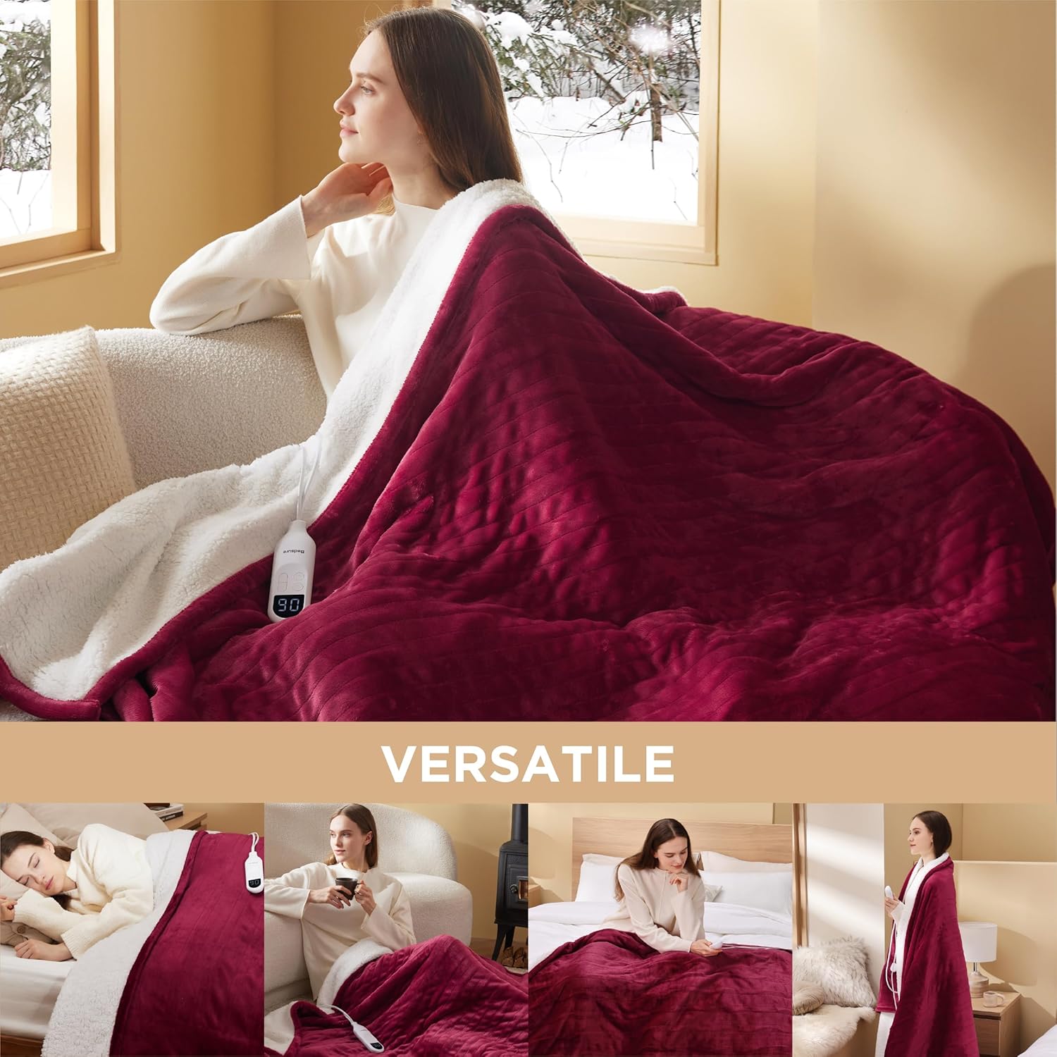 Bedsure Heated Blanket Electric Throw - Soft Flannel Electric Blanket, Heating Blanket with 4 Time Settings & 6 Heat Settings, Warm Blanket Gift for Grandma (50x60 inches, Grey)