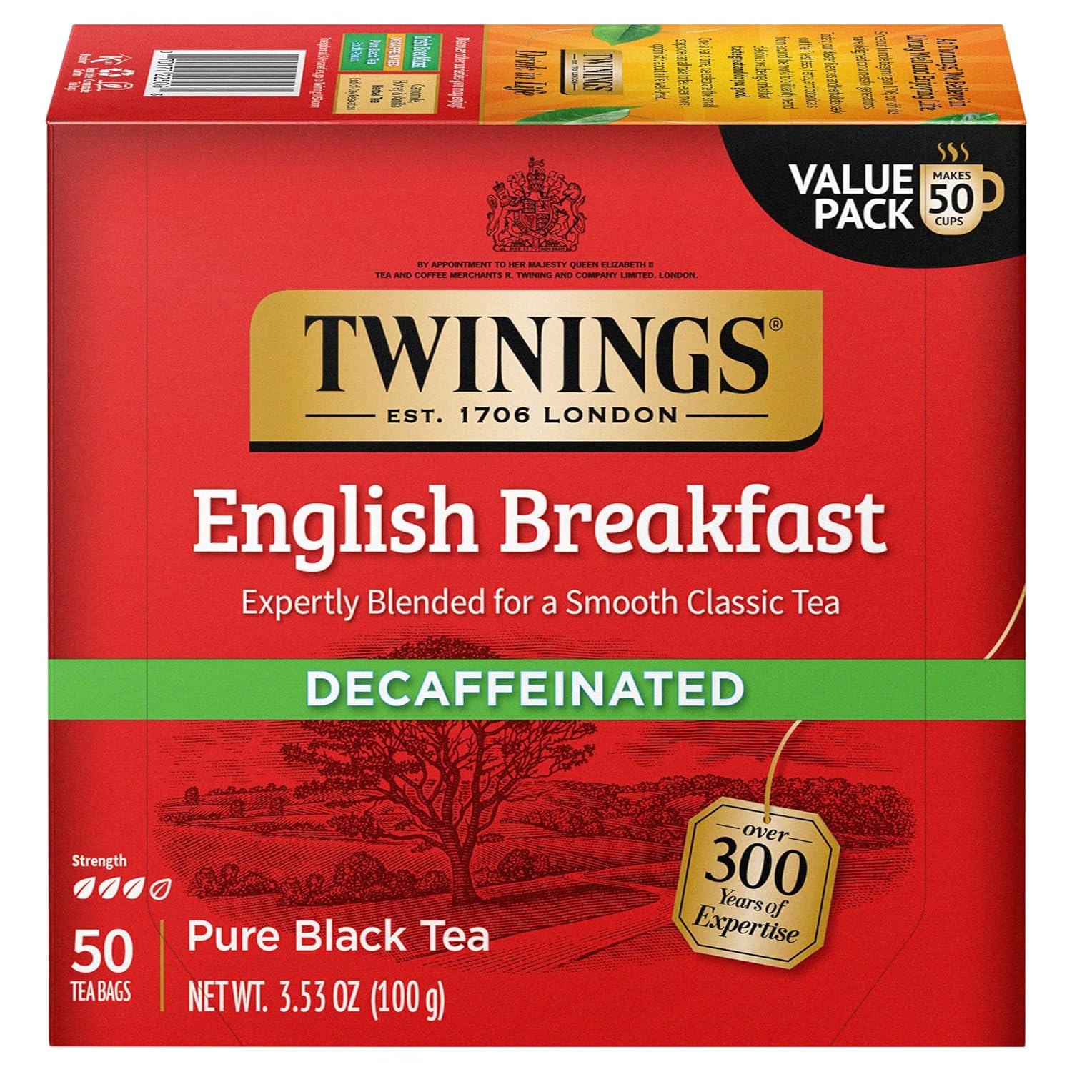 Twinings English Breakfast Black Tea Individually Wrapped Bags, 100 Count (Pack of 1), Smooth, Flavourful, and Robust, Caffeinated, Enjoy Hot or Iced | Packaging May Vary