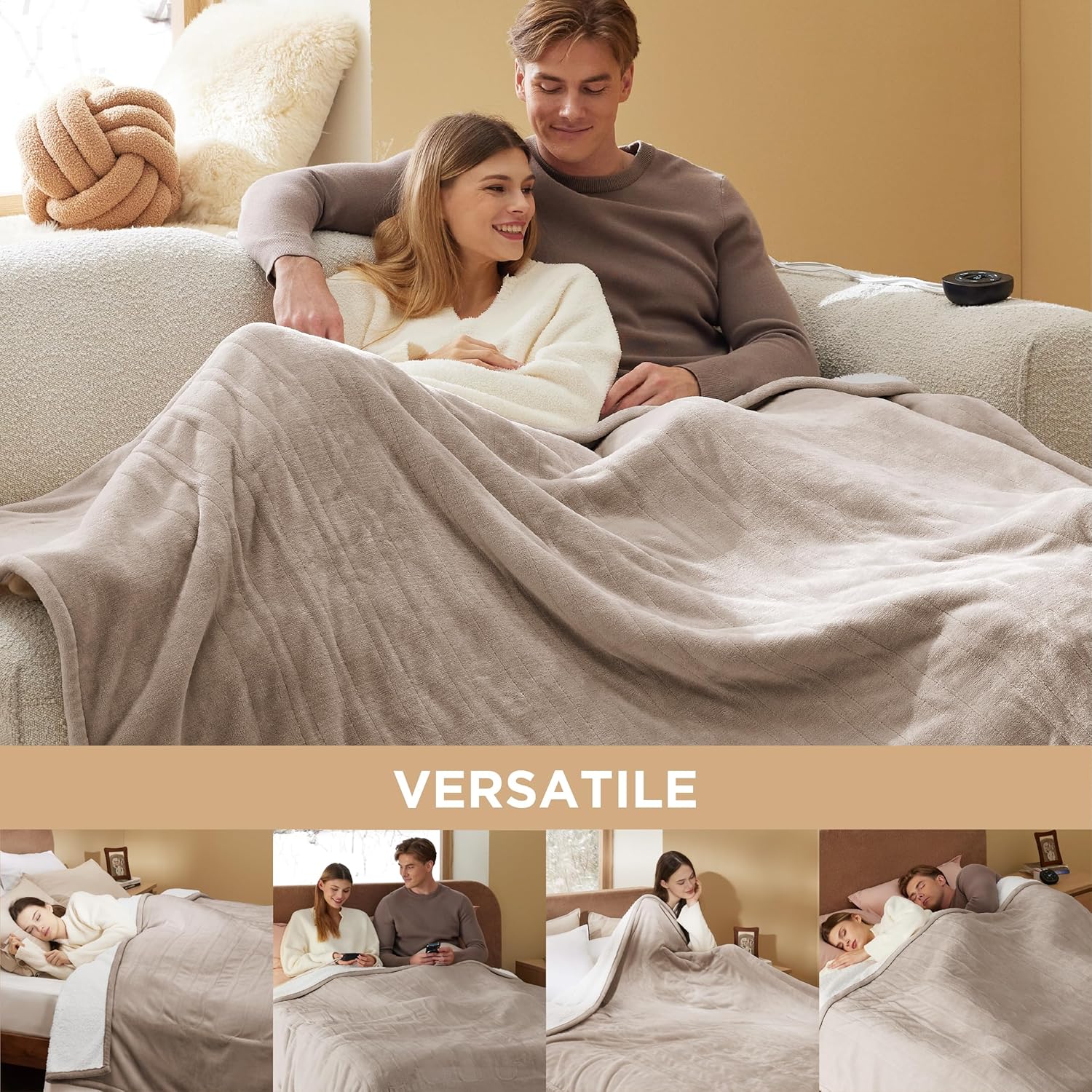Bedsure Heated Blanket Electric Throw - Soft Flannel Electric Blanket, Heating Blanket with 4 Time Settings & 6 Heat Settings, Warm Blanket Gift for Grandma (50x60 inches, Grey)