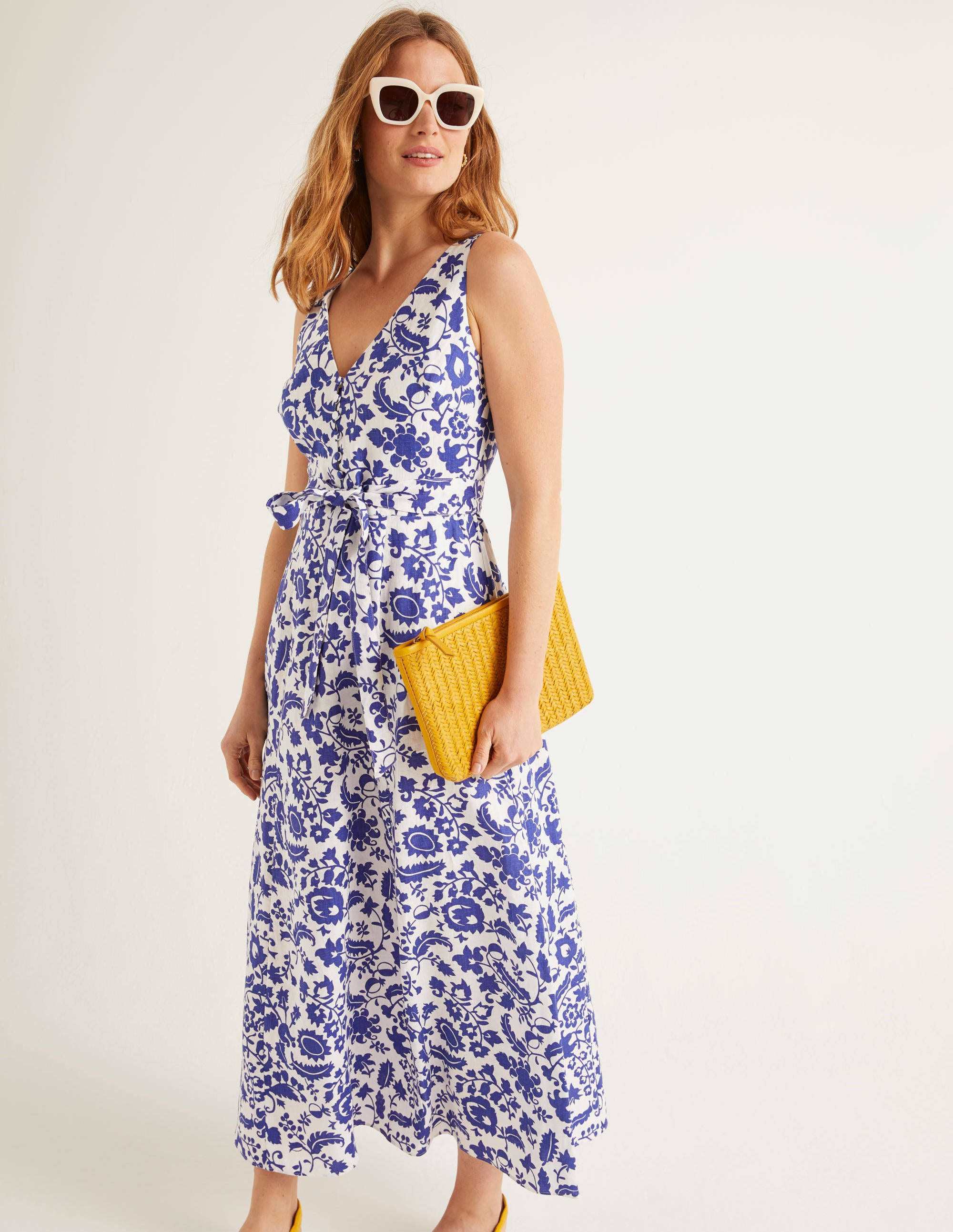 Boden Livia Linen Maxi Dress - Blue, Tropical Retreat