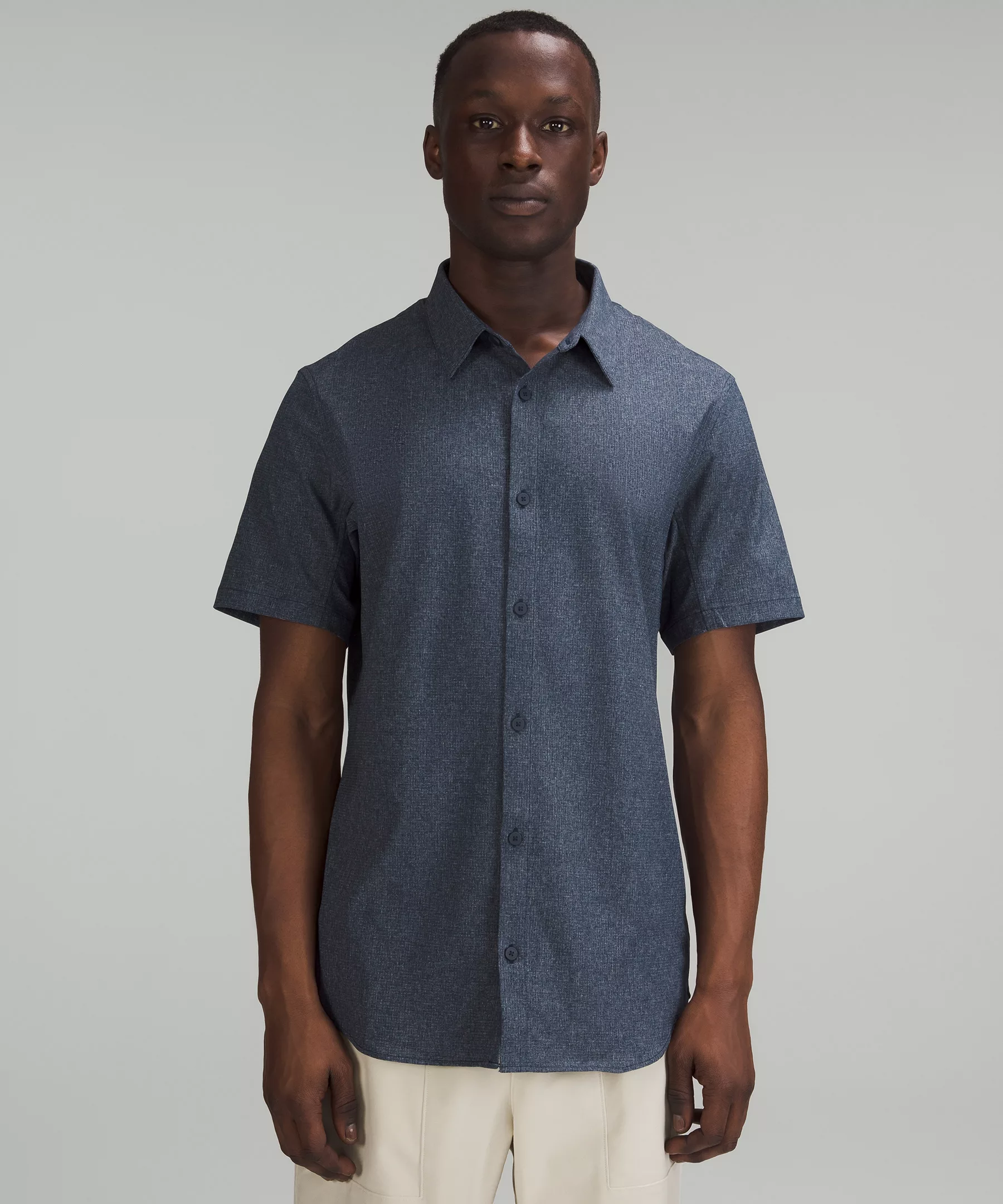 Airing Easy Short Sleeve Button Down Shirt Heathered True Navy