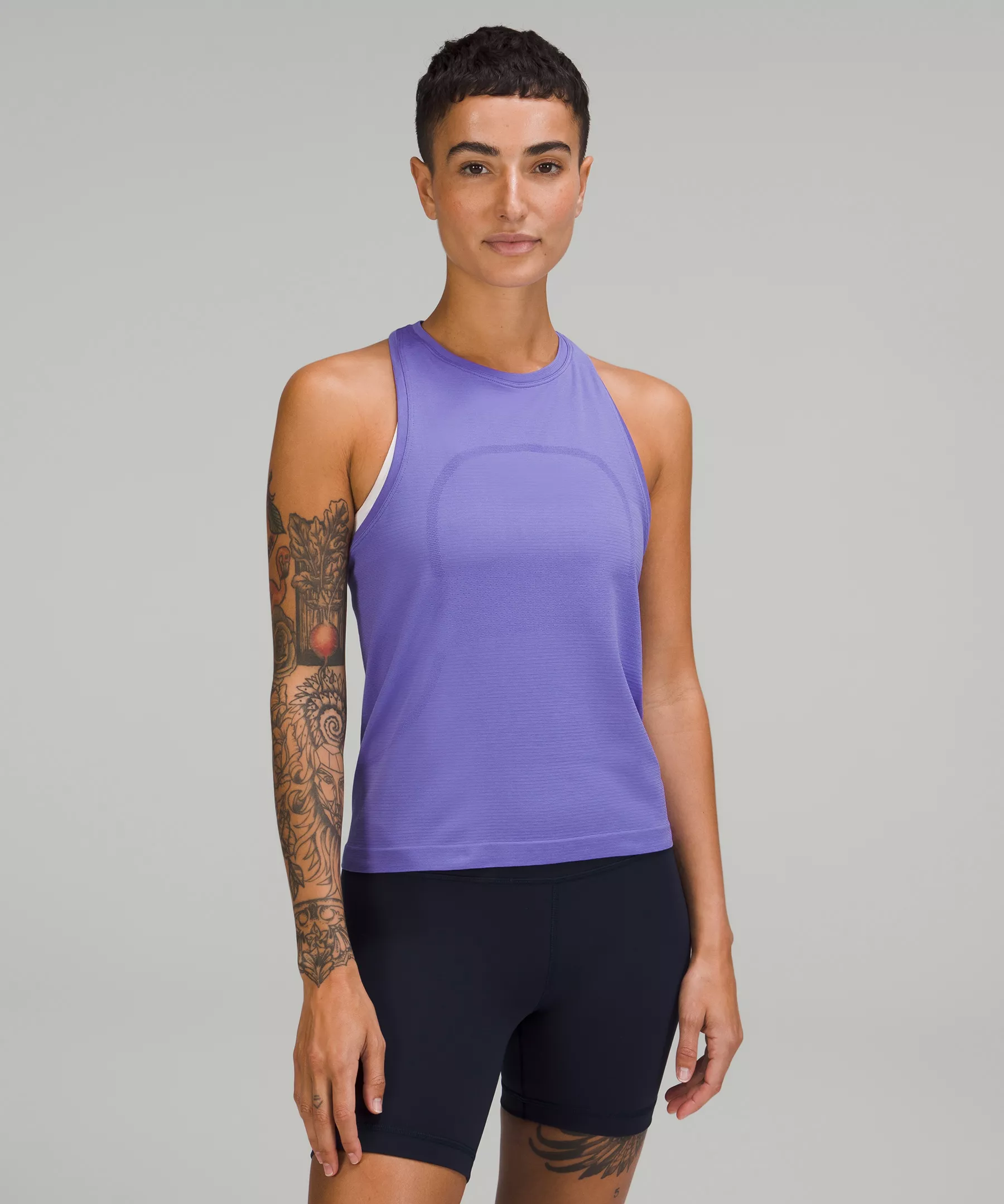 Swiftly Tech High-Neck Tank Top 2.0 *Race Length Charged Indigo/Charged Indigo