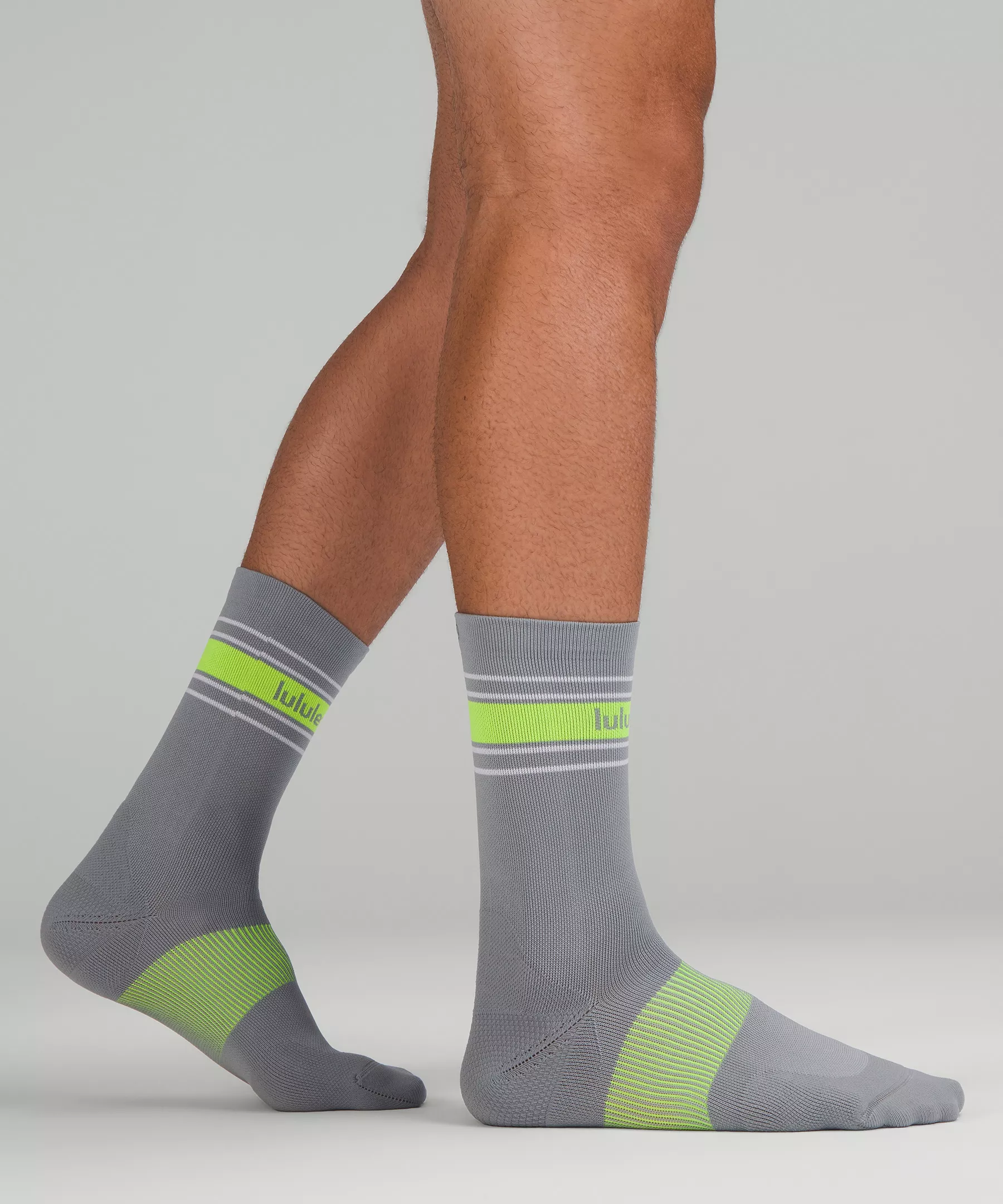 Men's Power Stride Crew Sock 3 Pack Highlight Yellow/White/Rhino Grey