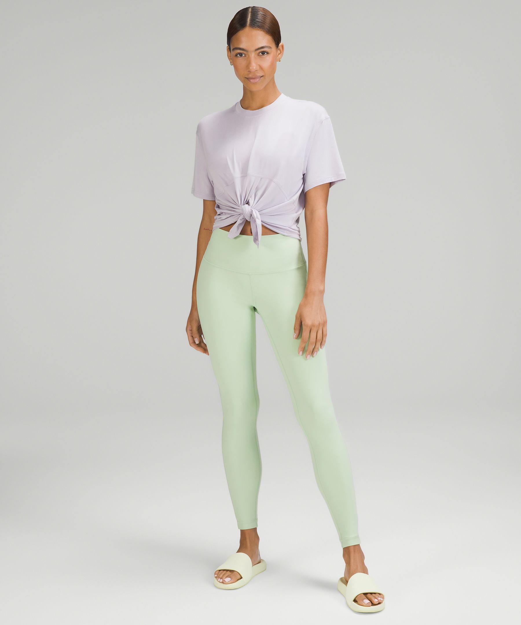 Modal-Silk Blend Tie-Front Yoga T-Shirt Faint Lavender