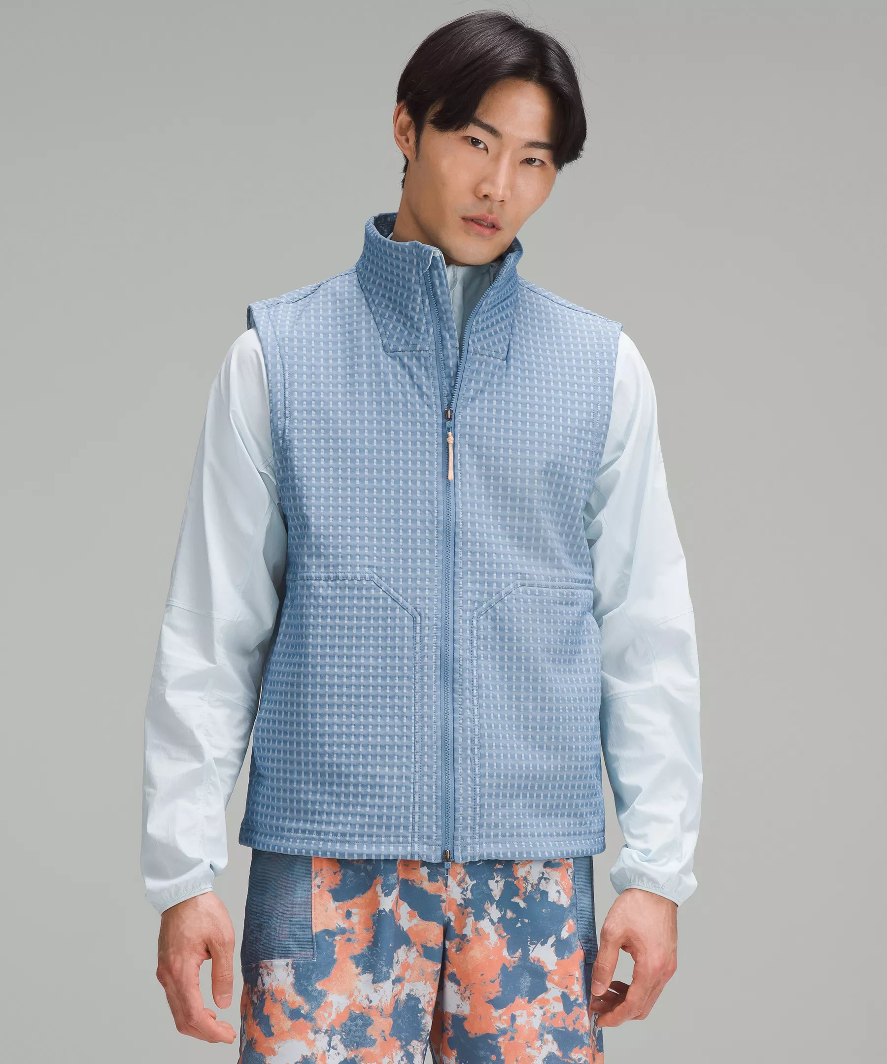 Water-Repellent Grid Fleece Hiking Vest Utility Blue/Powder Blue