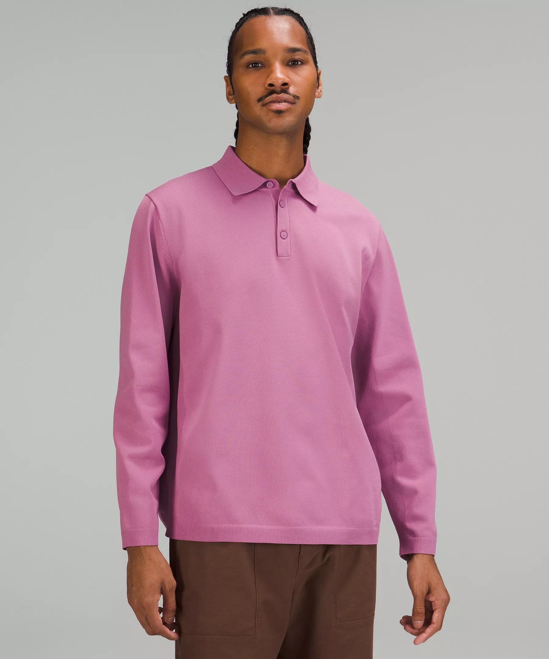 Lightweight Knit Long-Sleeve Polo Shirt velvet dust