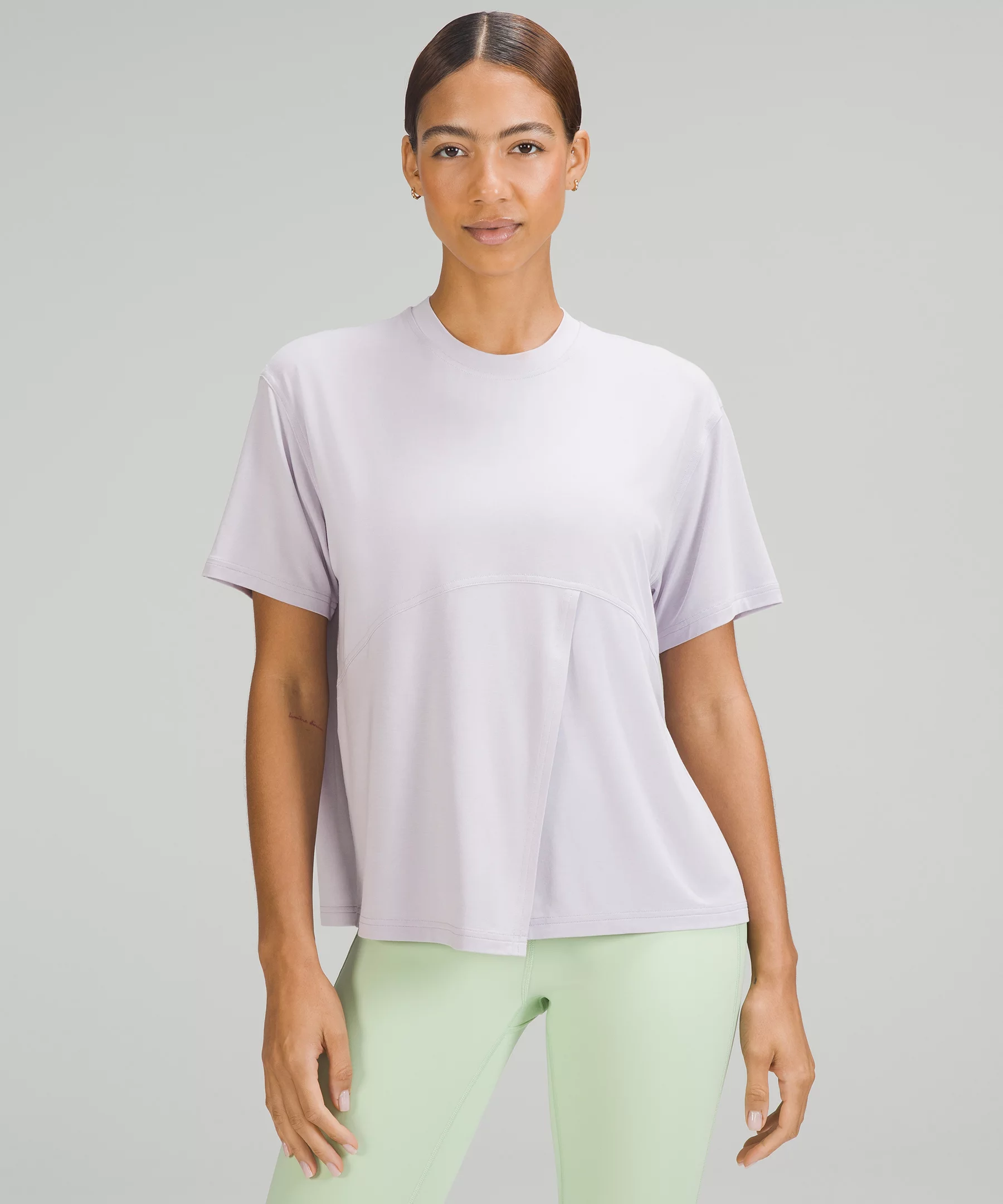 Modal-Silk Blend Tie-Front Yoga T-Shirt Faint Lavender