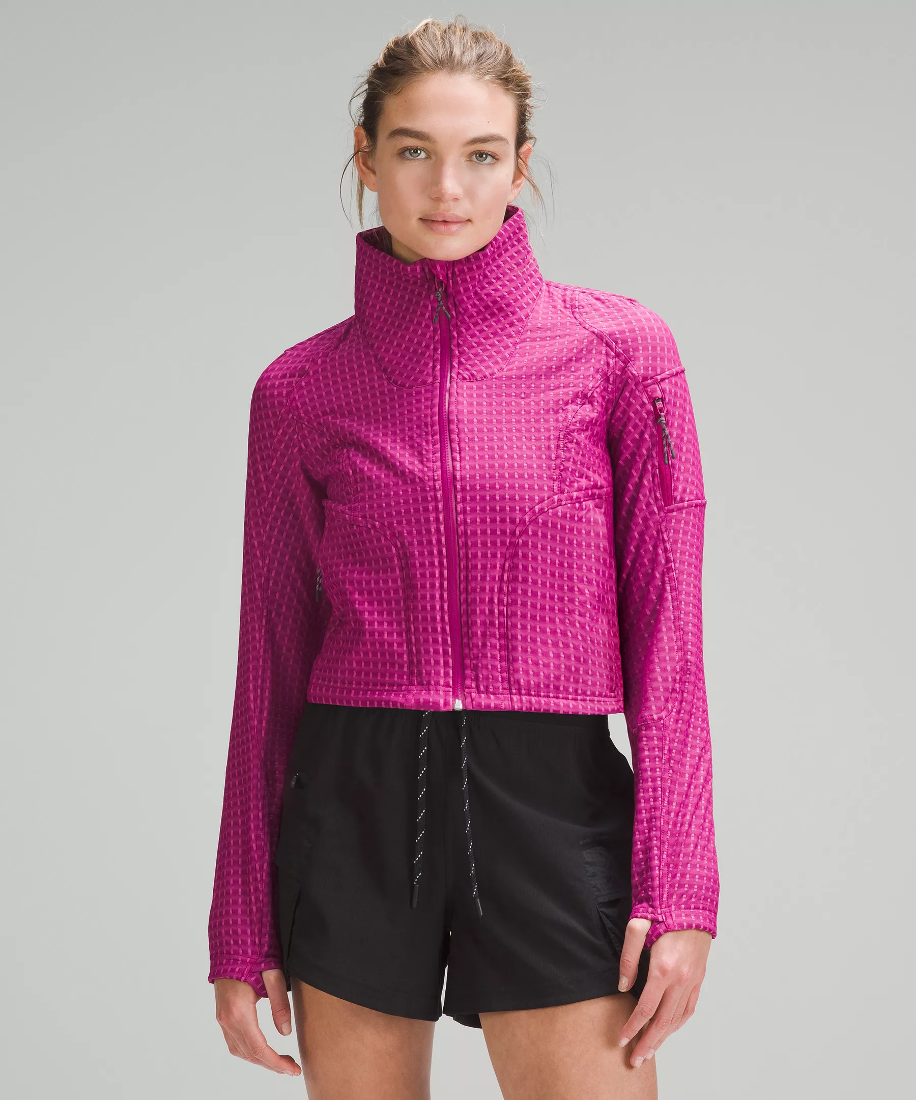 Water-Repellent Grid Fleece Hiking Jacket Wild Berry/Sonic Pink