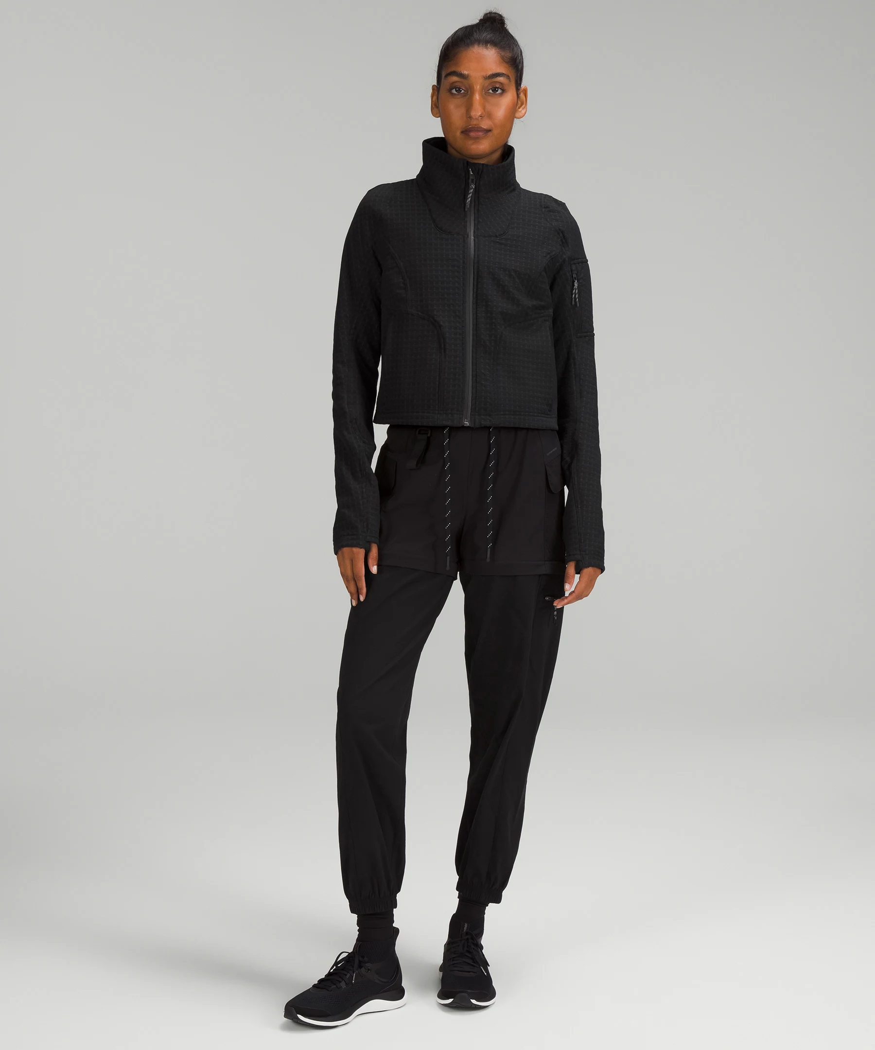 Water-Repellent Fleece Hiking Jacket Black