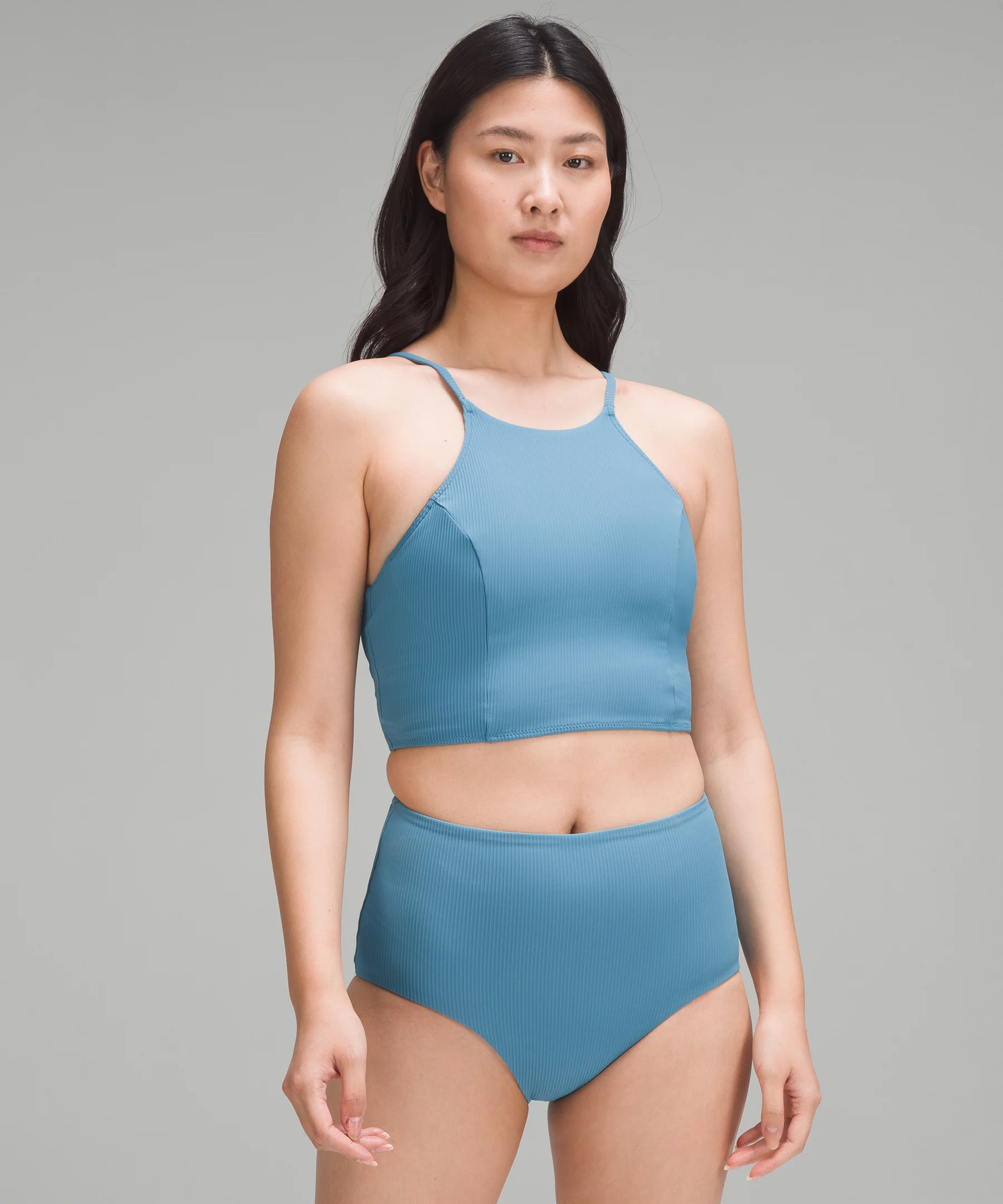 Ribbed High-Neck Longline Swim Top C/D Cup Marlin
