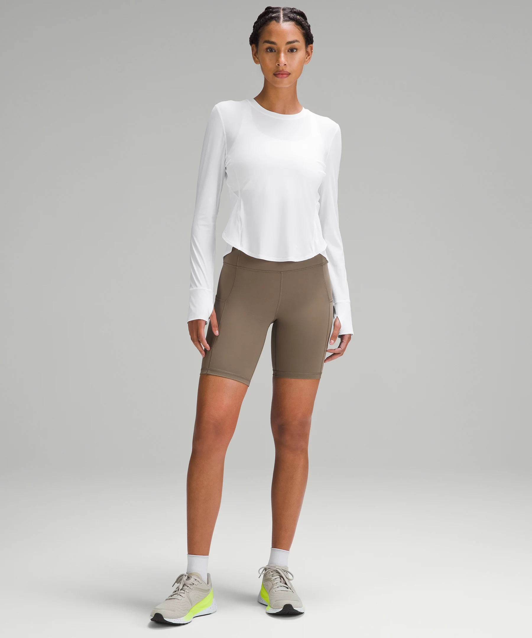 UV Protection Fold-Over Running Long-Sleeve Shirt White