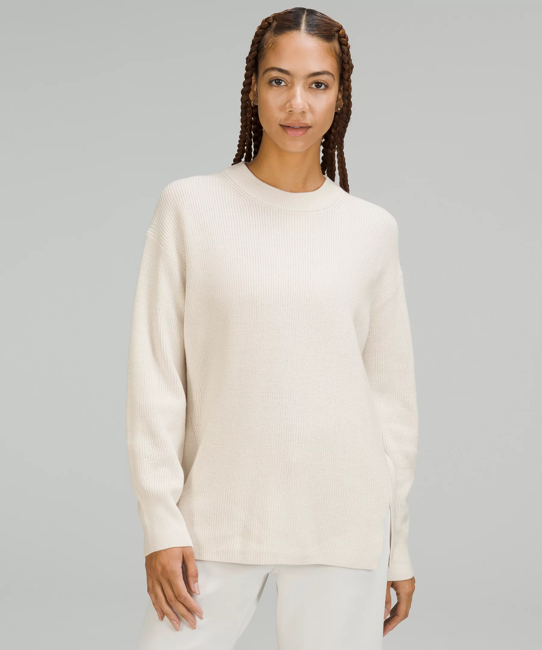 Merino Wool-Blend Ribbed Crewneck Sweater White Opal