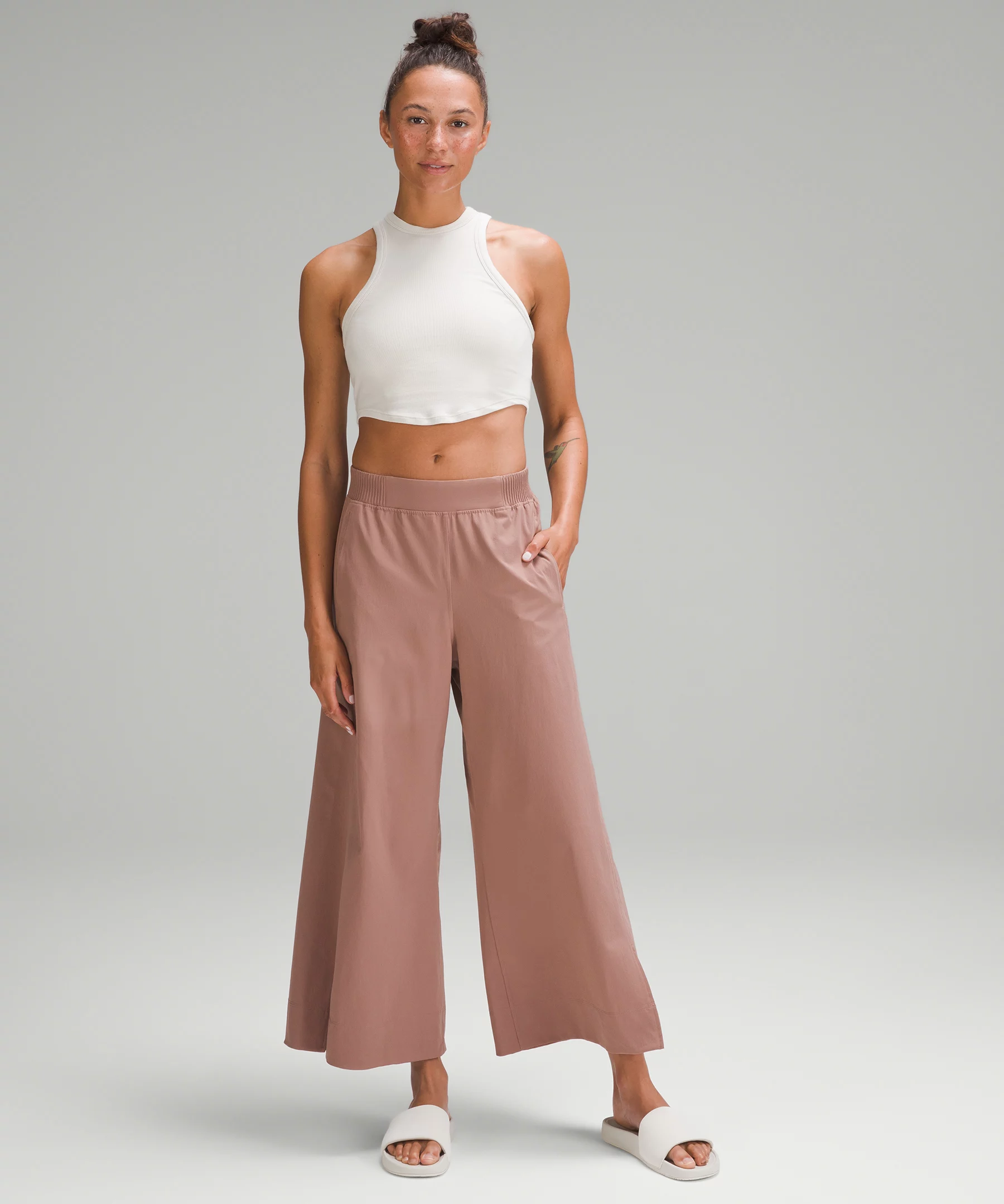 Stretch Woven Wide-Leg High-Rise Cropped Pant Twilight Rose