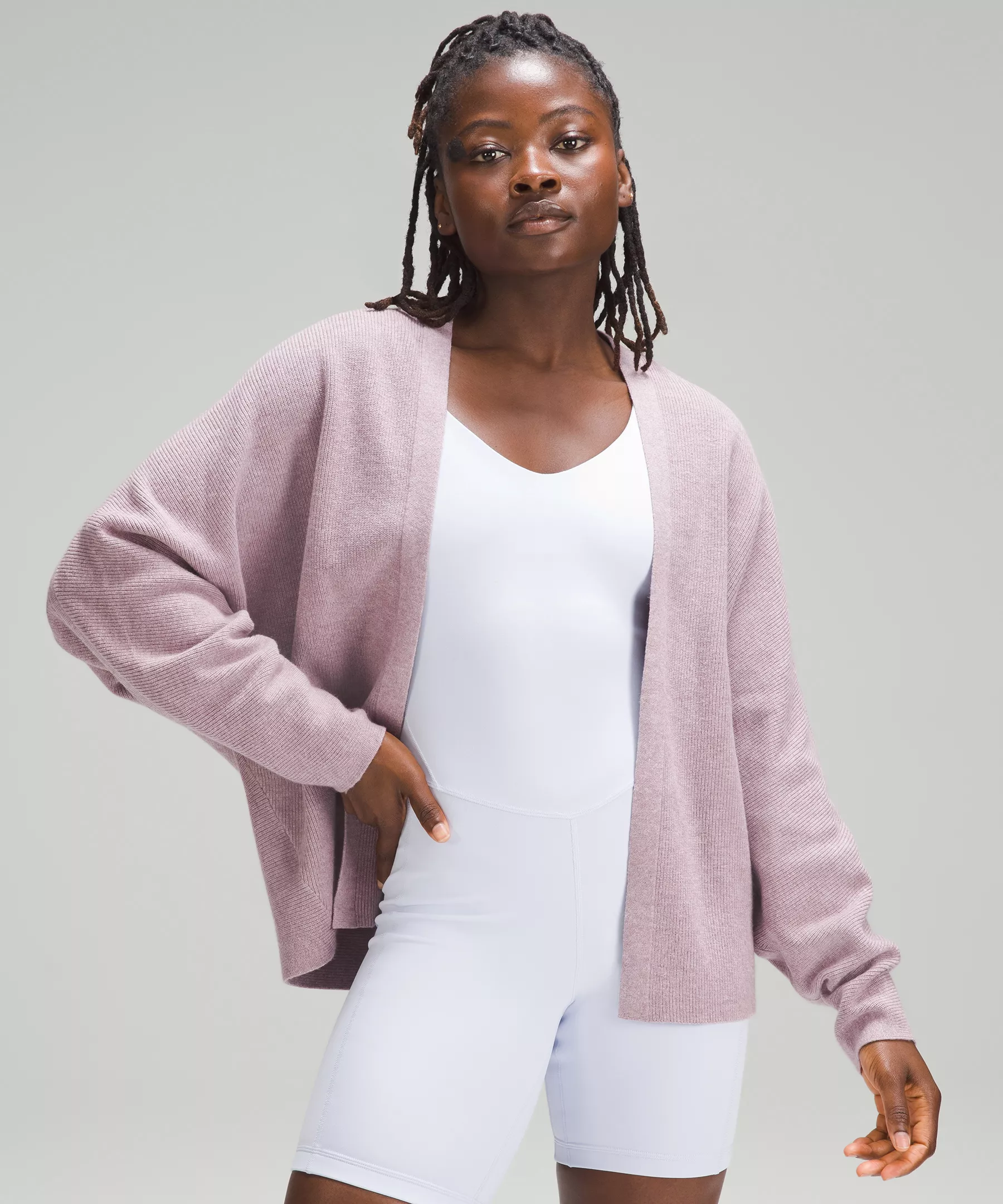 Boxy Cotton-Blend Knit Wrap Heathered Twilight Rose