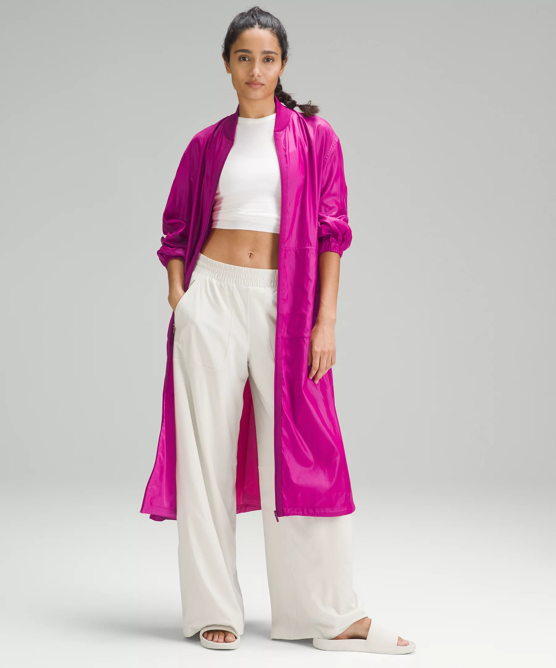 Reversible Drape-Sleeve Long Jacket *Online Only Sonic Pink/Wild Berry