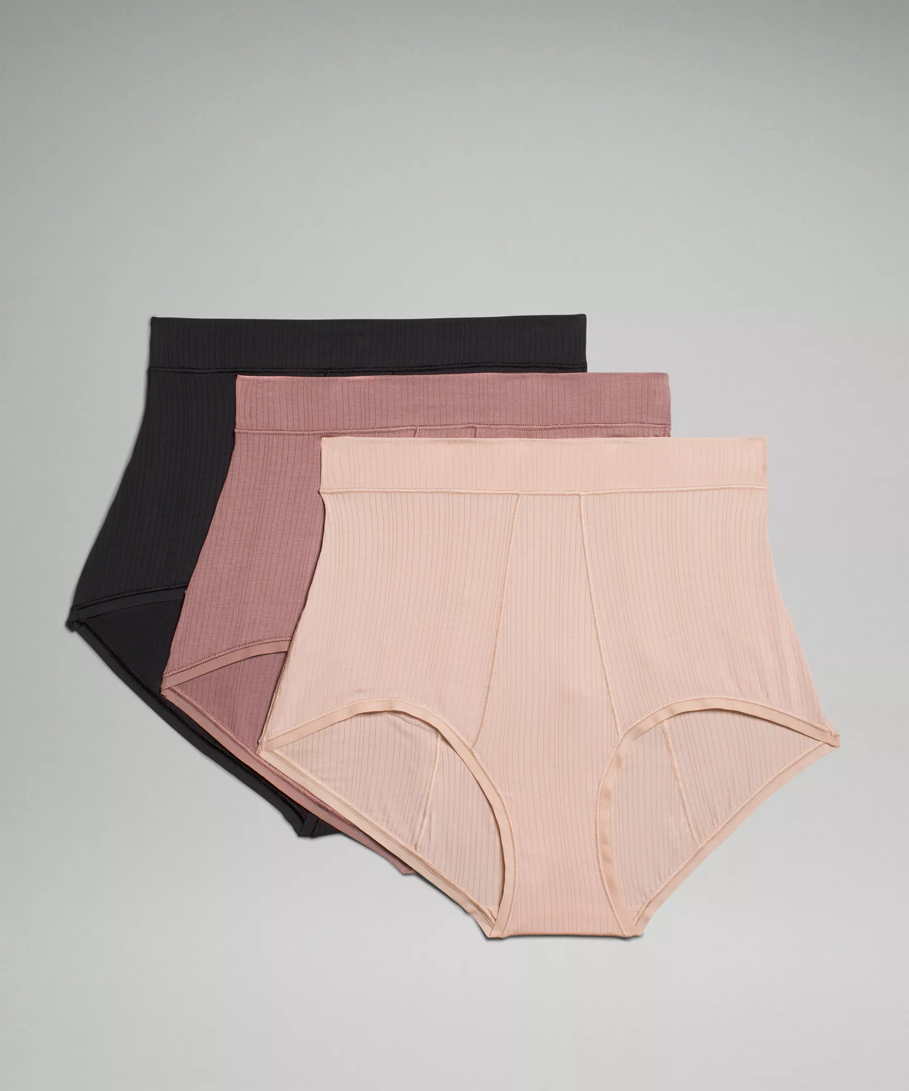 UnderEase Ribbed High-Waist Brief *3 Pack Black/RIB/Twilight Rose/RIB/Misty Shell/RIB