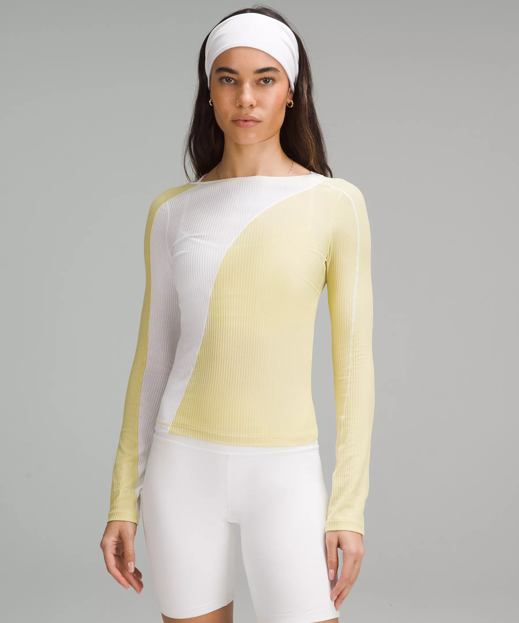 Asymmetrical Ribbed Cotton Long-Sleeve Shirt Finch Yellow/White