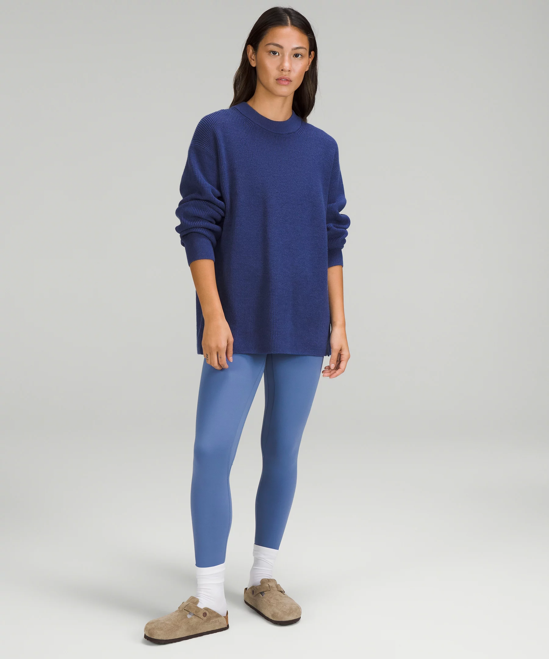 Merino Wool-Blend Ribbed Crewneck Sweater Heathered Psychic