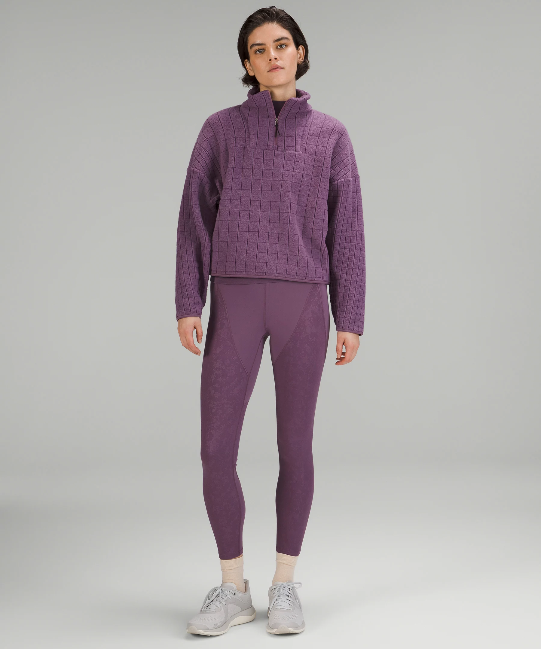 lululemon lab Textured-Grid Fleece Half Zip Engineered Sinker Jacquard Dusty Amethyst